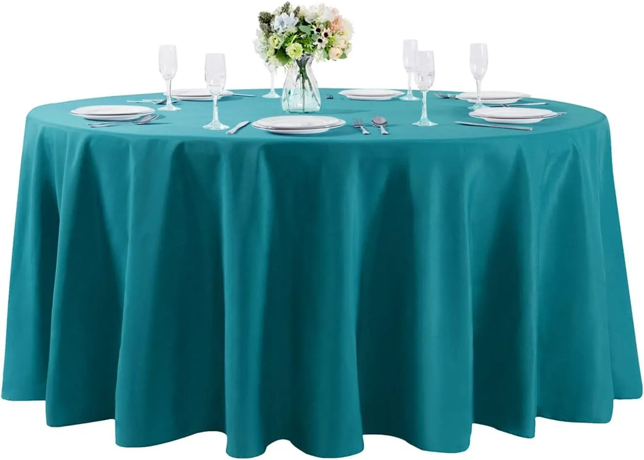 132" Teal Round Polyester Tablecloth