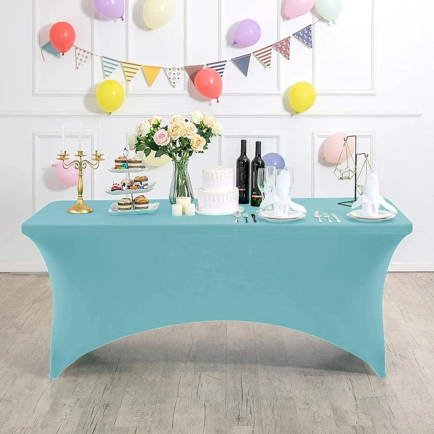 4 ft Aqua Blue Rectangle Spandex Tablecloth