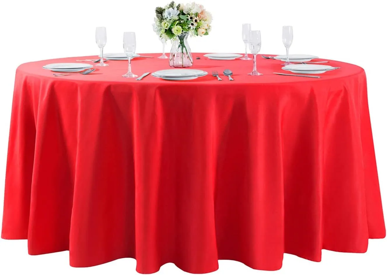 120" Red Round Polyester Tablecloth