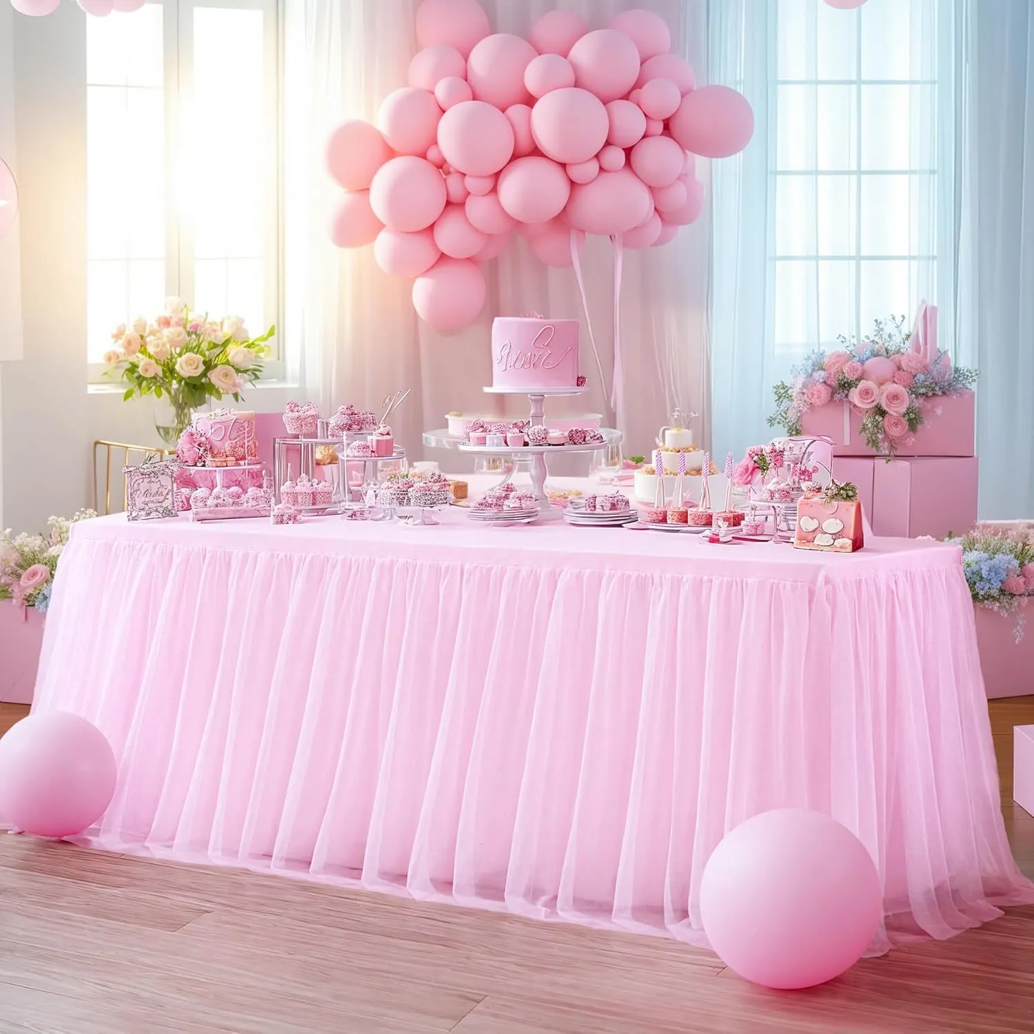 6 FT Pink Ruffle Tulle Table Skirt