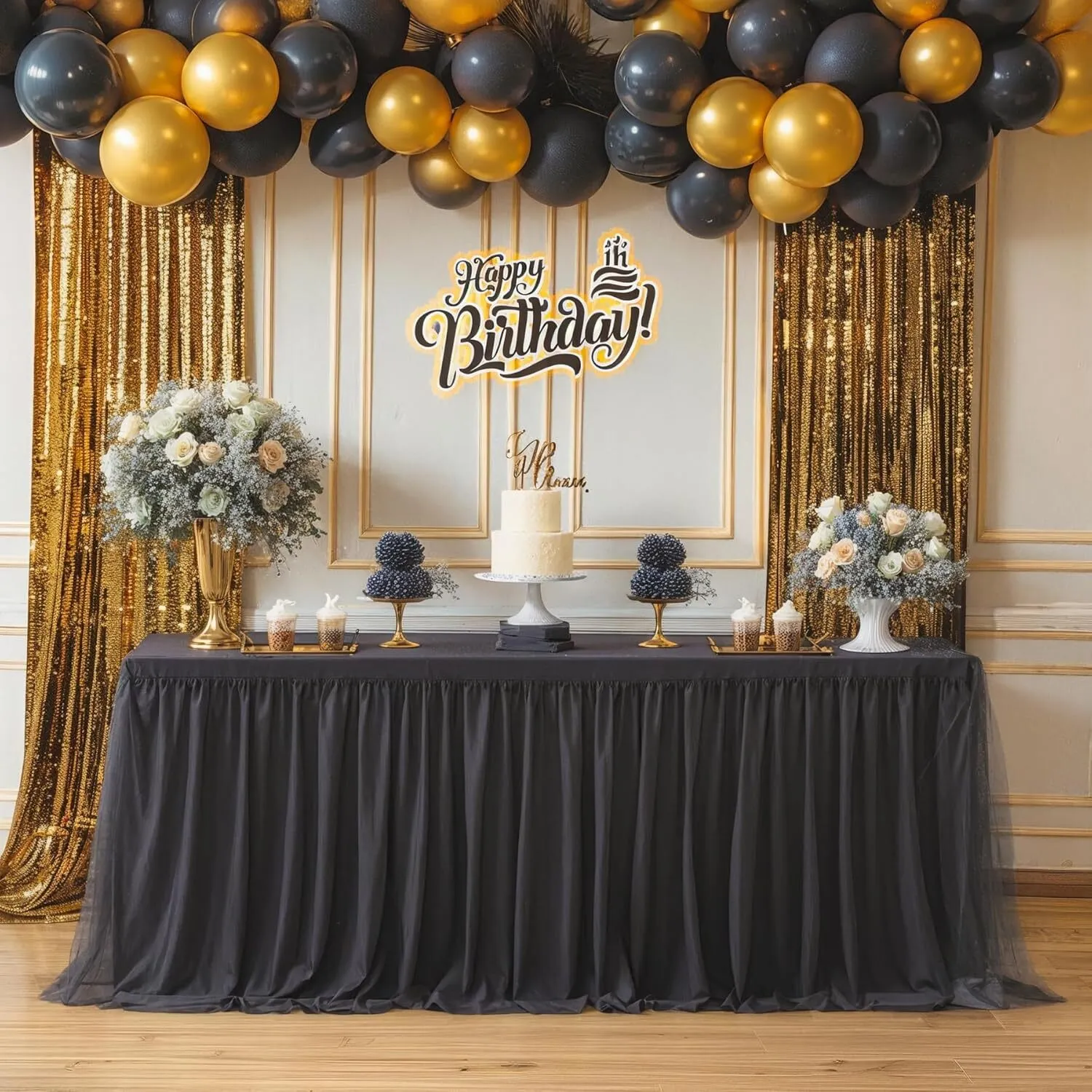 6 FT Black Ruffle Tulle Table Skirt