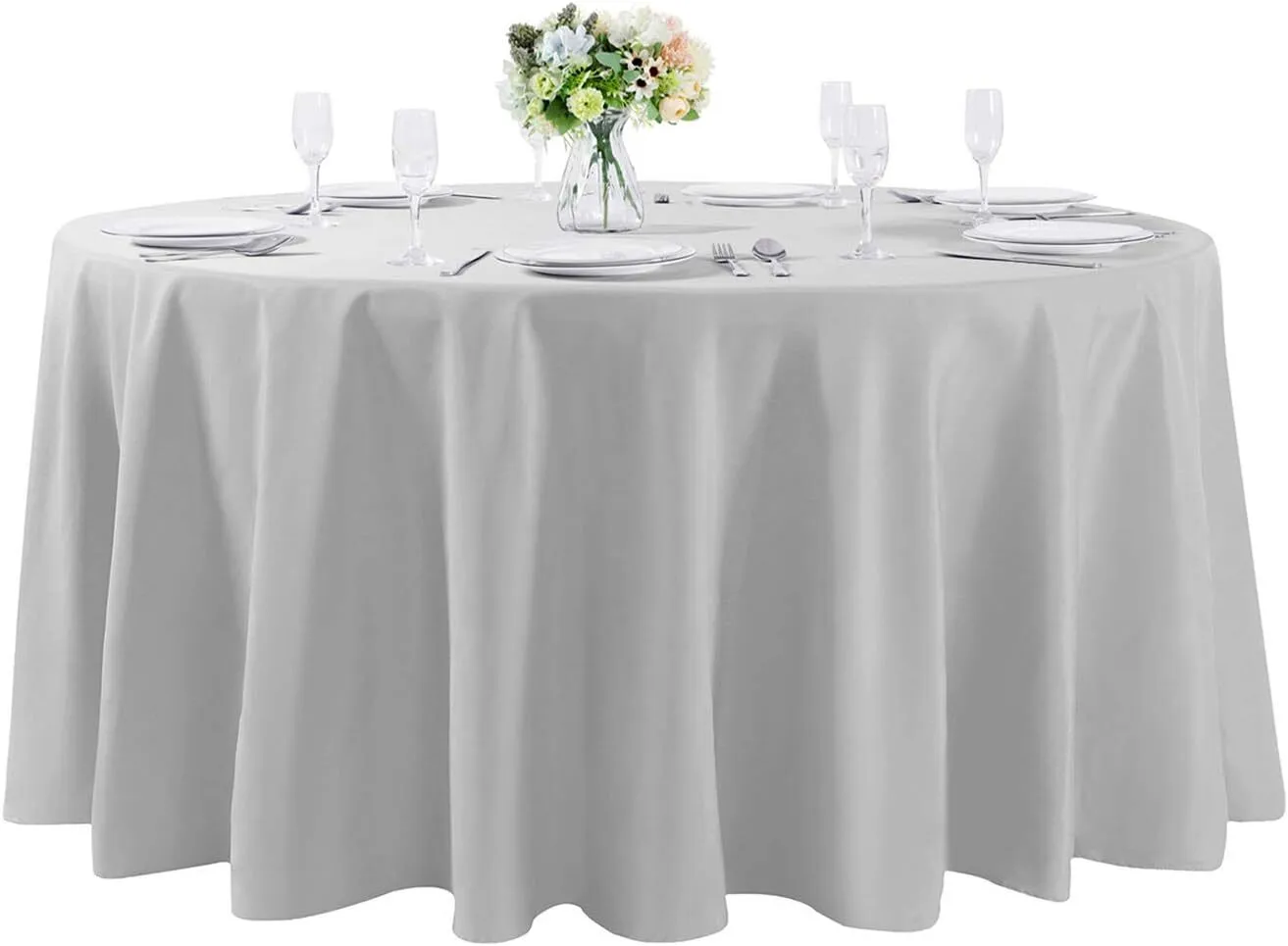 120" Silver Round Polyester Tablecloth