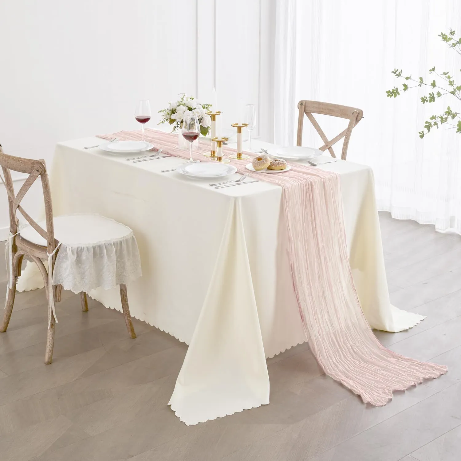 10 ft Blush Pink Cheesecloth Table Runner 