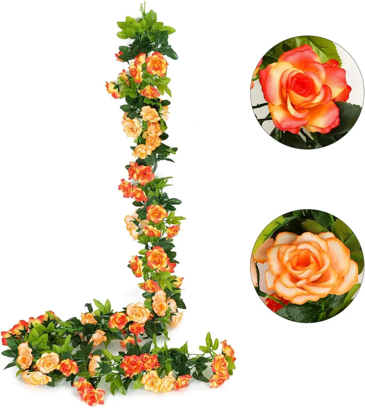 7.9 ft Sunset Red & Orange Rose Garland – Artificial Silk Floral Vine