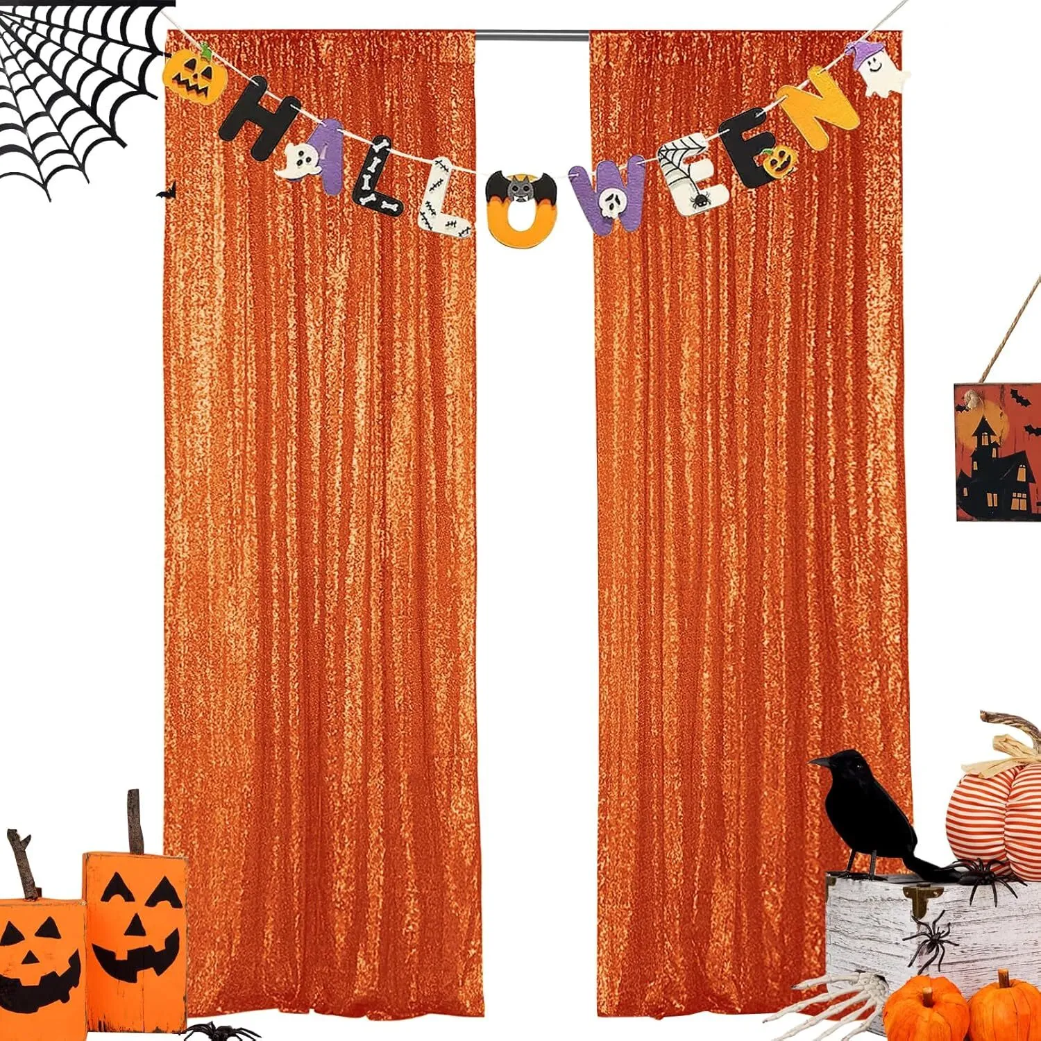 2' x 8' Orange Sequin Backdrop Curtains