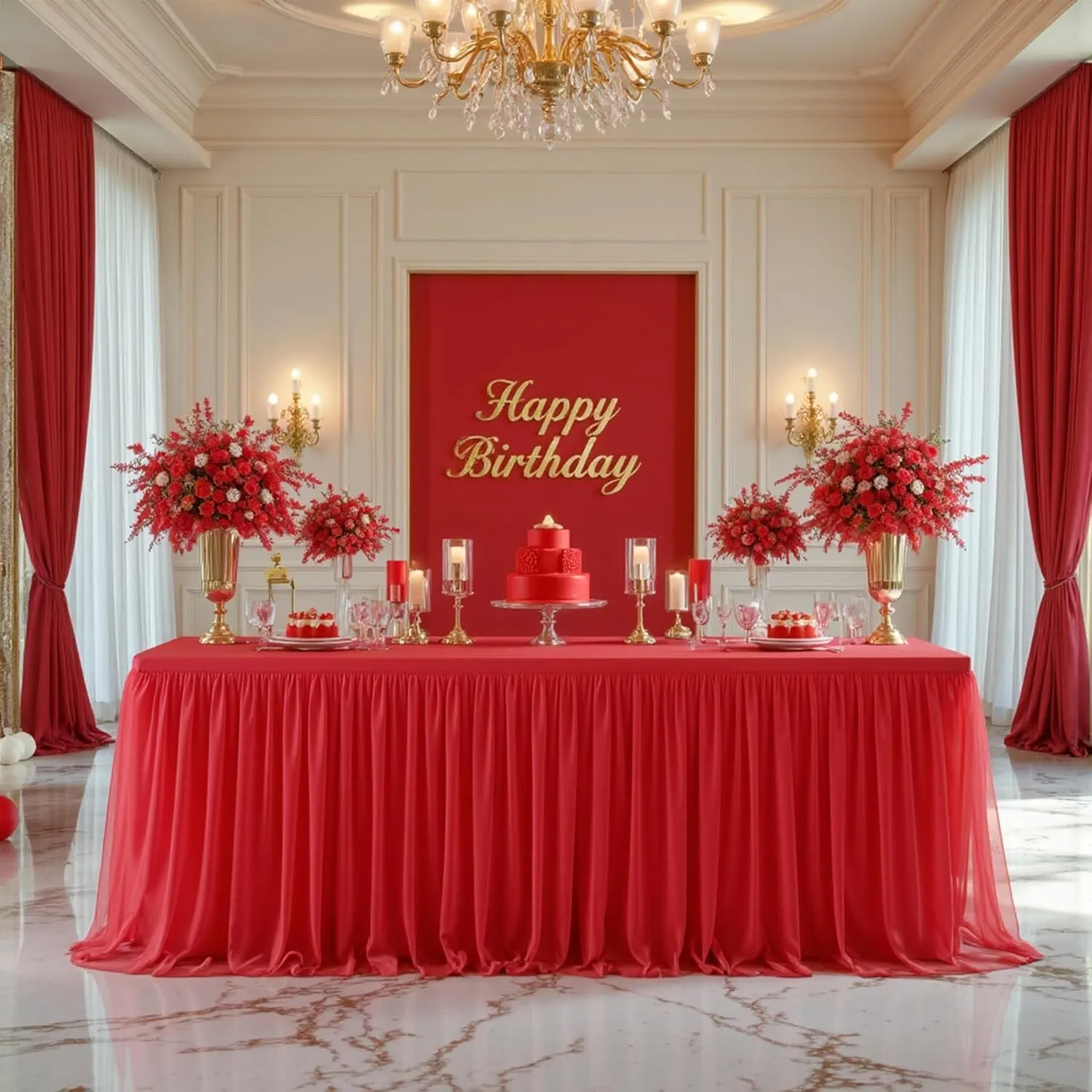 8 FT Red Ruffle Tulle Table Skirt