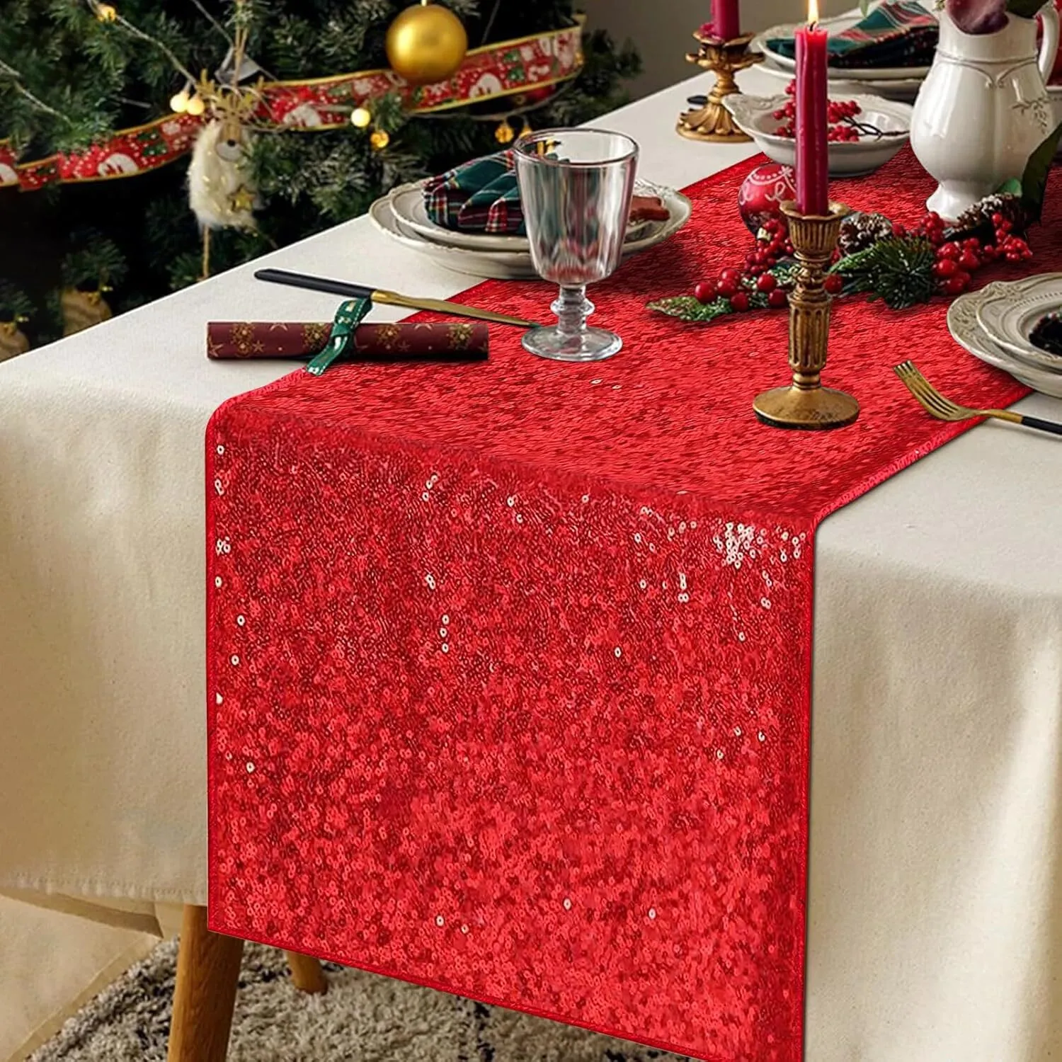 12'' x 108'' Red Sequin Table Runner