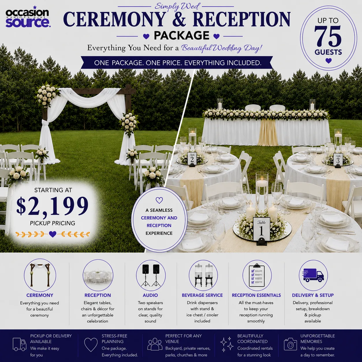 Simply Wed Ceremony & Reception Package - Up to 75 Guests