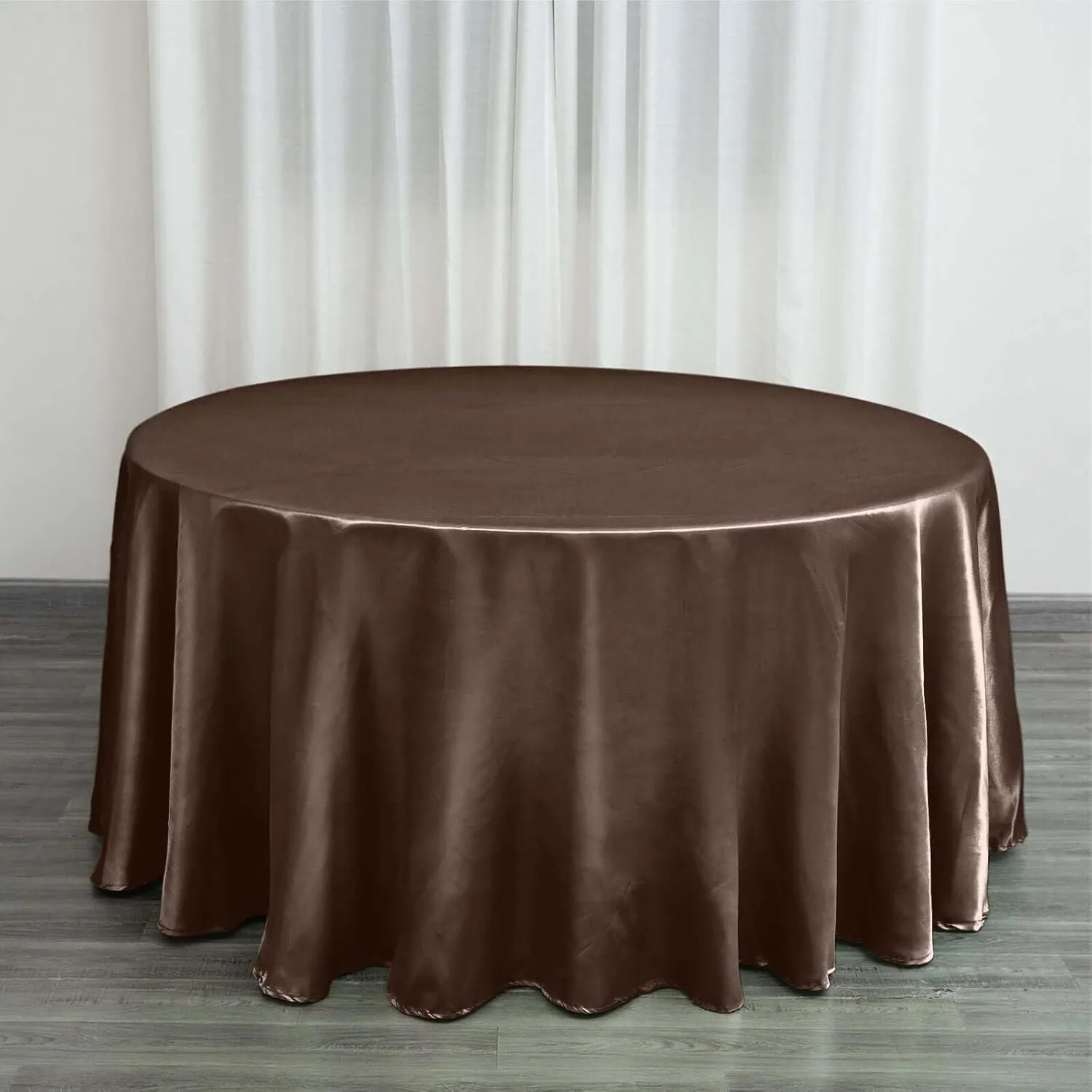 132" Chocolate Brown Round Satin Tablecloth