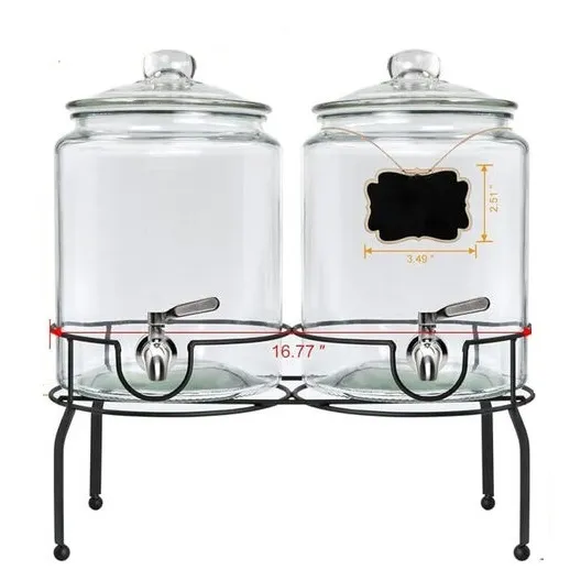 Set of 2 - 1.5-Gallon Drink Dispensers with Elegant Iron Rack
