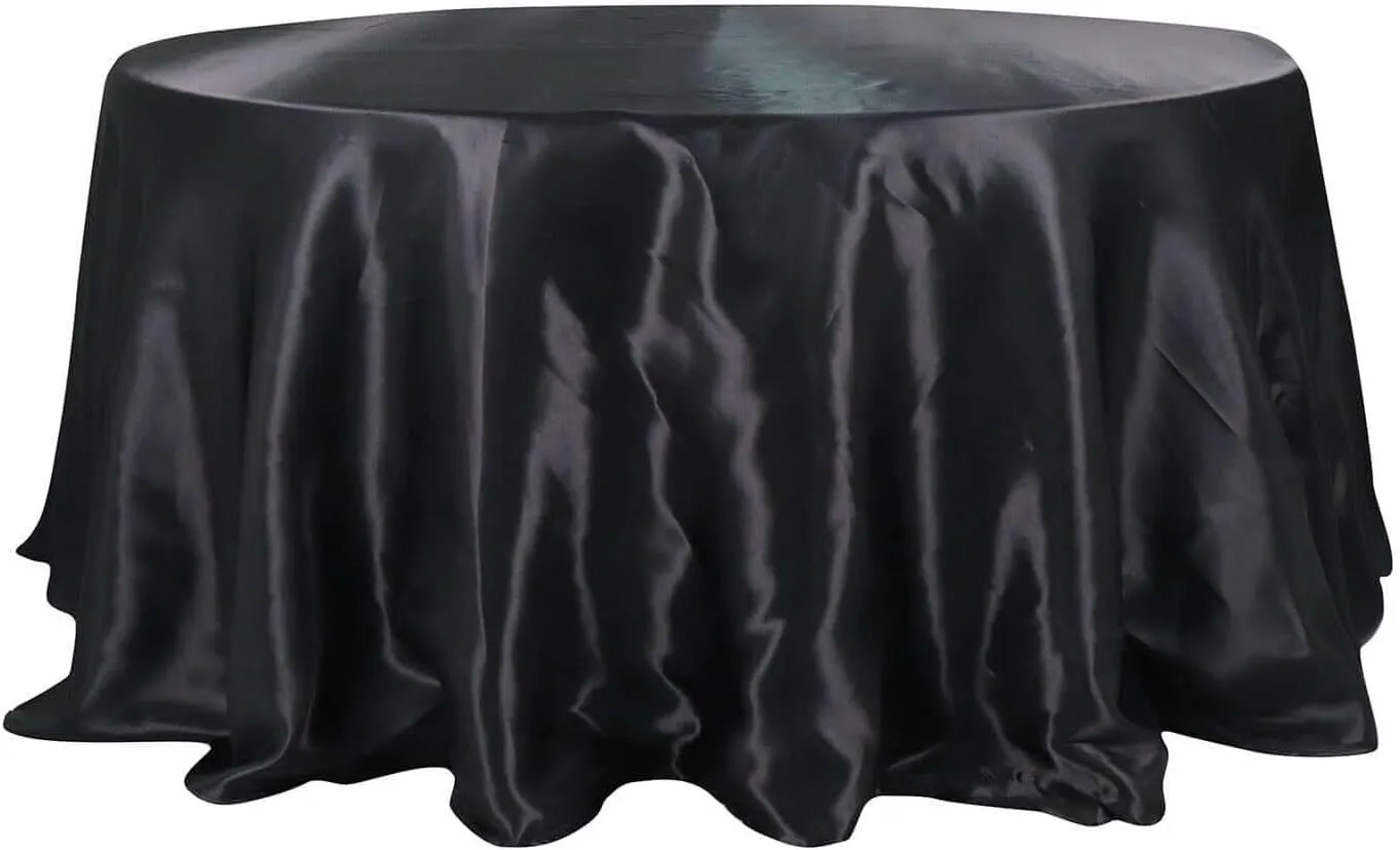 132" Black Round Satin Tablecloth