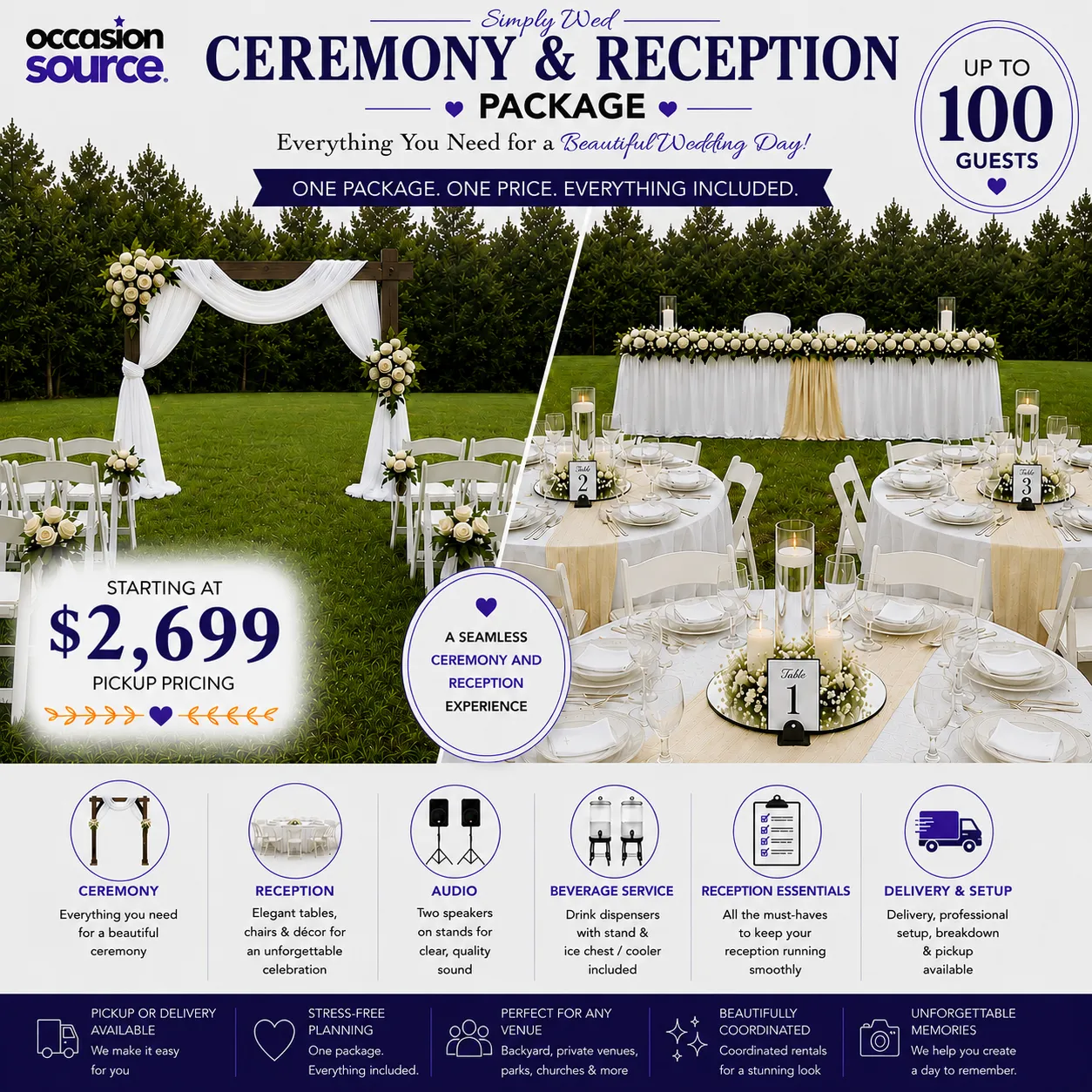 Simply Wed Ceremony & Reception Package - Up to 100 Guests