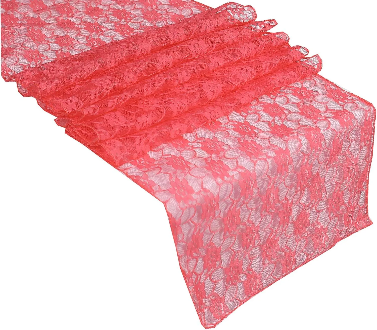 12" x 108" Coral Floral Lace Table Runner