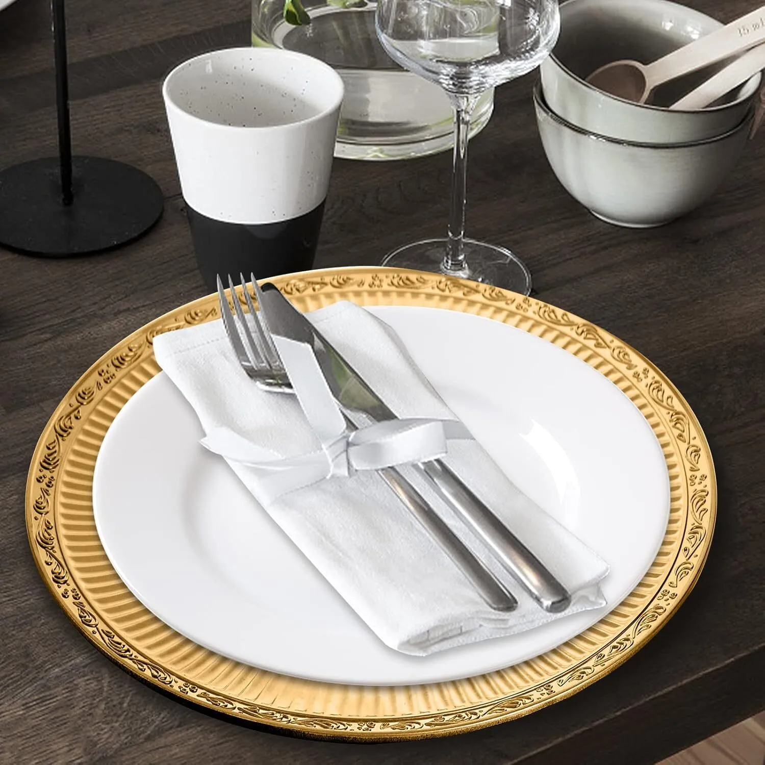 Gold Charger Plate with Hammered Rim