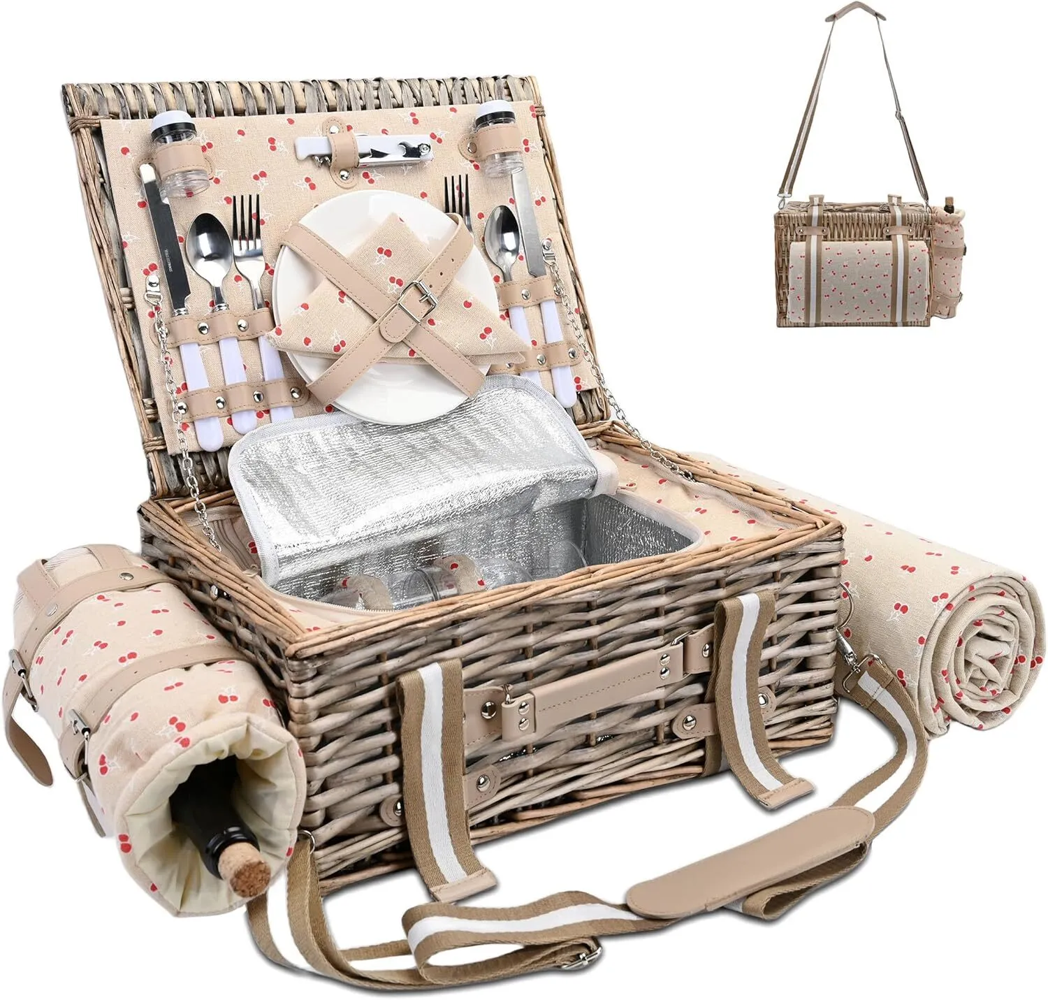 Cherry Red Picnic Basket Set for 2