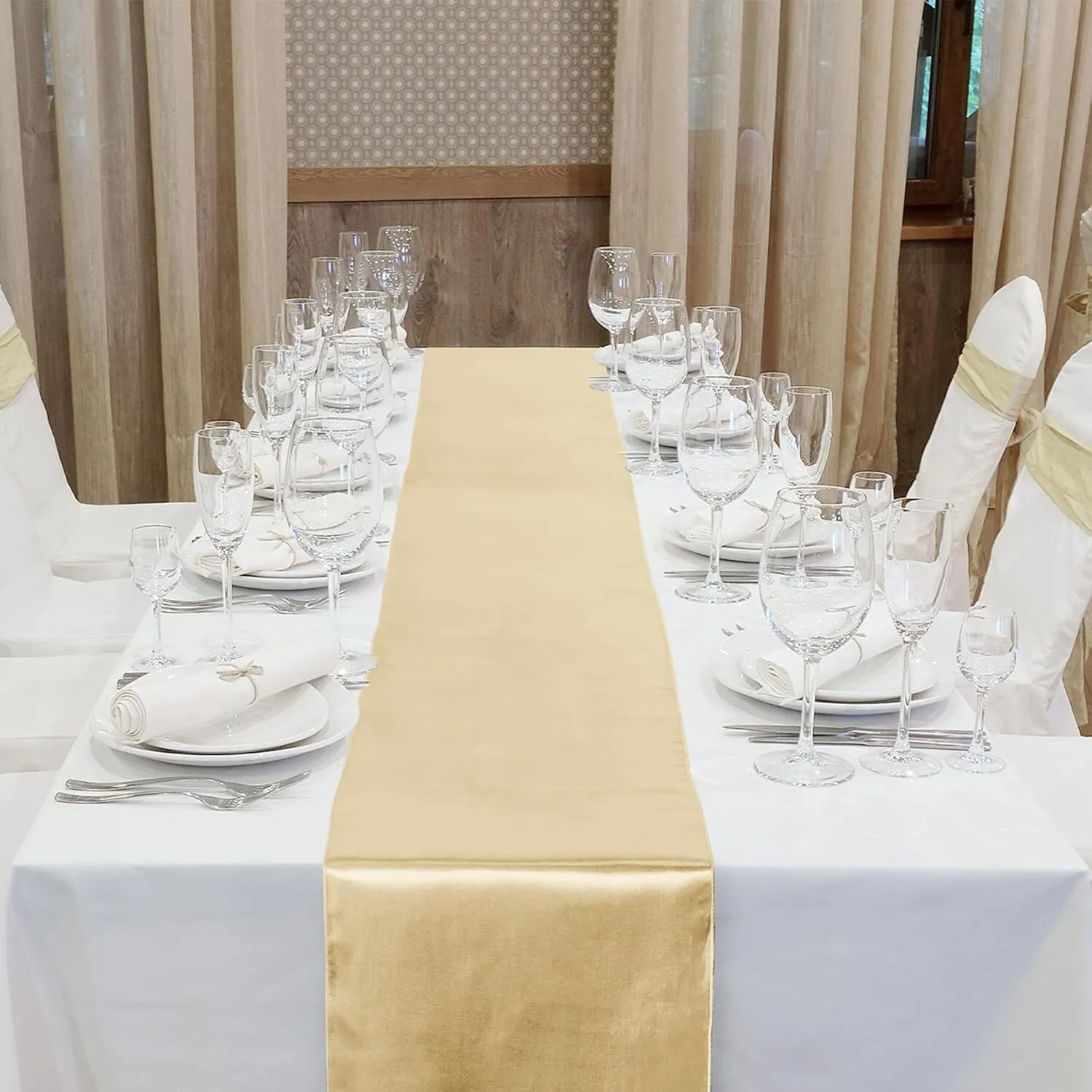 12" x 108" Champagne Satin Table Runner