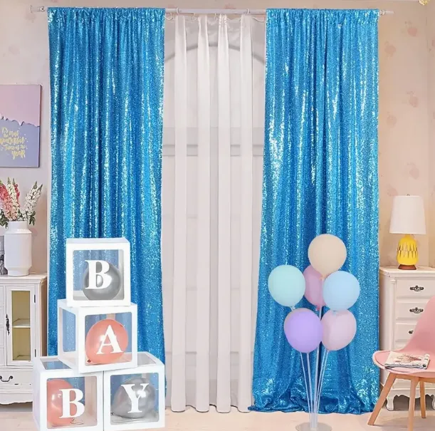 2'x8' Baby Blue Sequin Backdrop Curtain