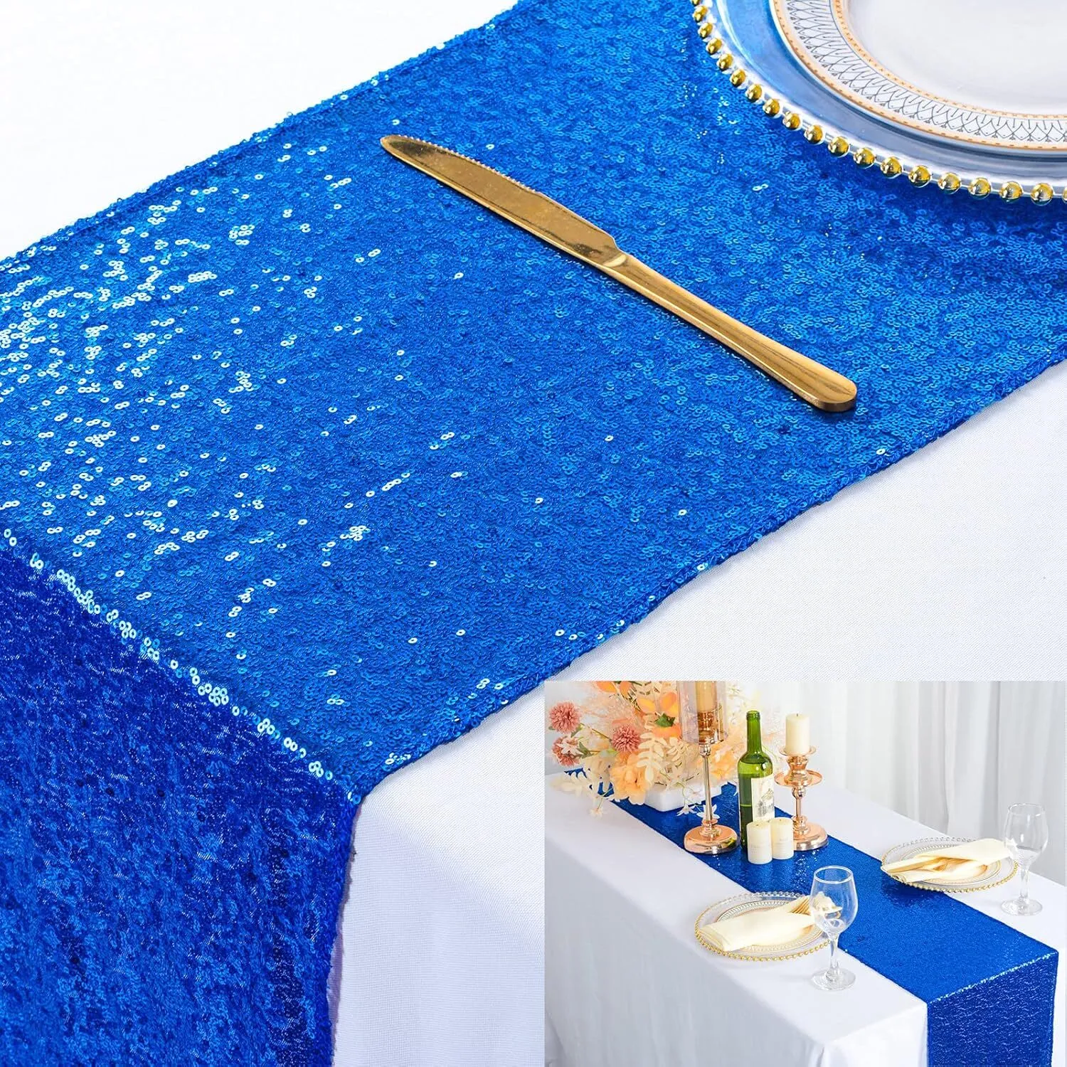 12'' x 108'' Royal Blue Sequin Table Runner