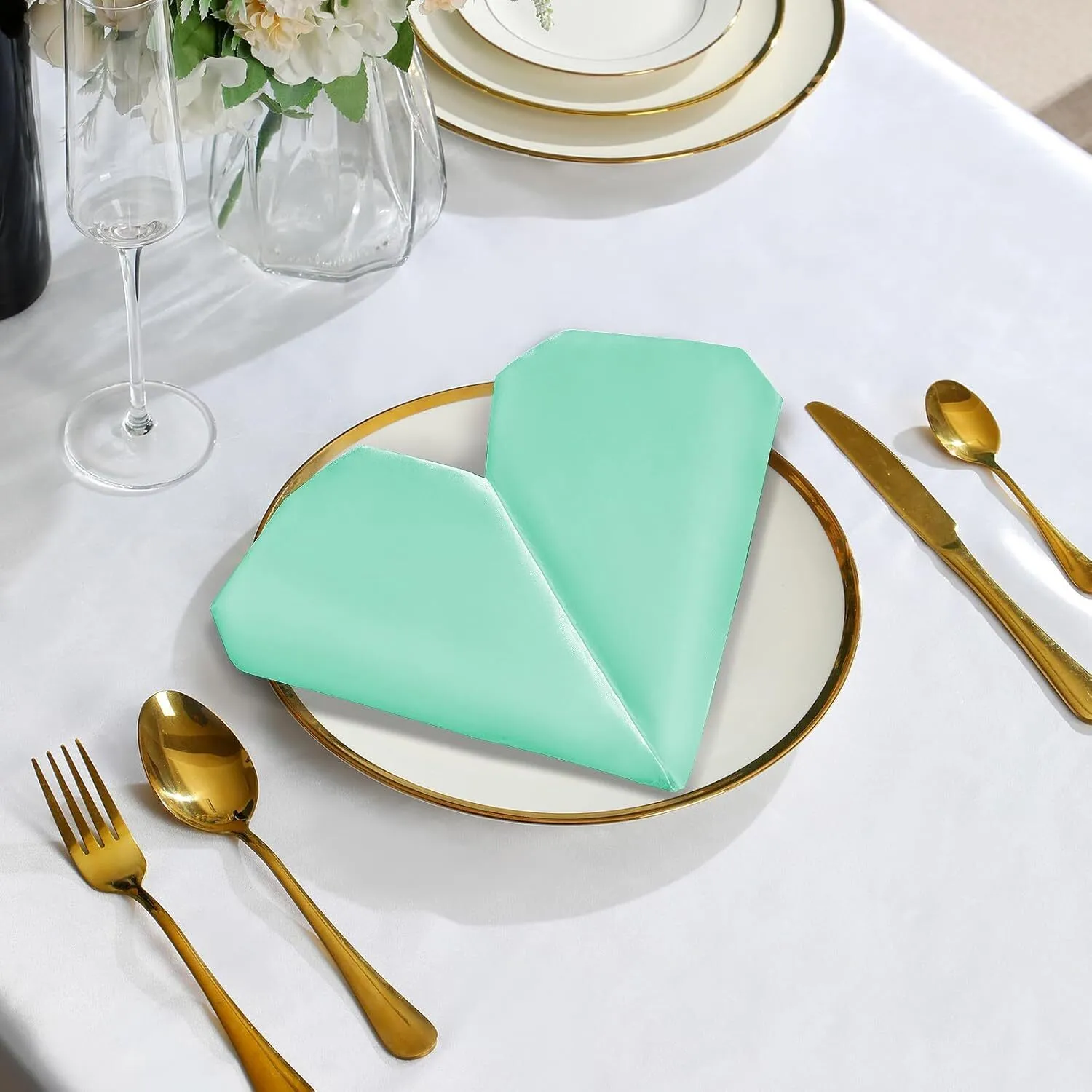 17" x 17" Aqua Satin Napkin