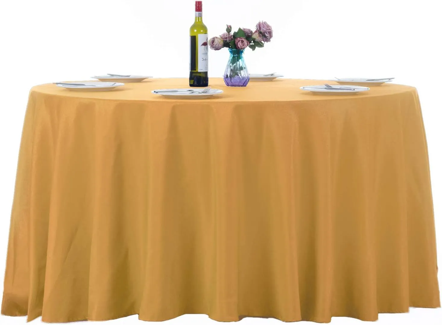 132" Gold Round Polyester Tablecloth