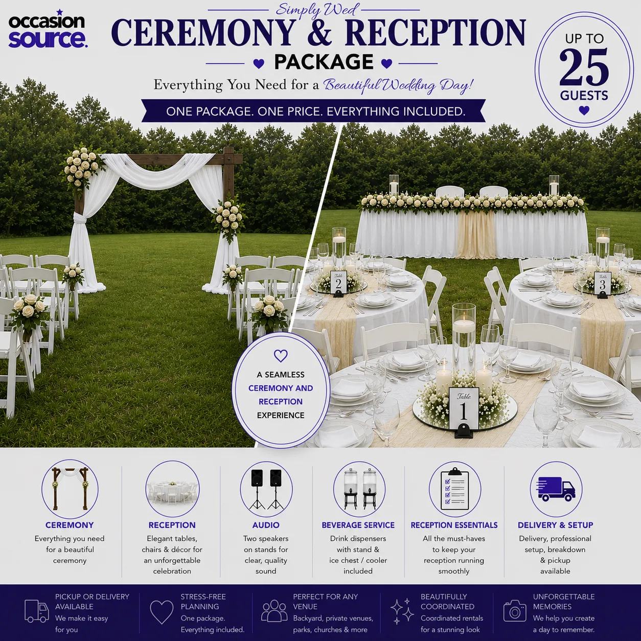 Simply Wed Ceremony & Reception Package - Up to 25 Guests
