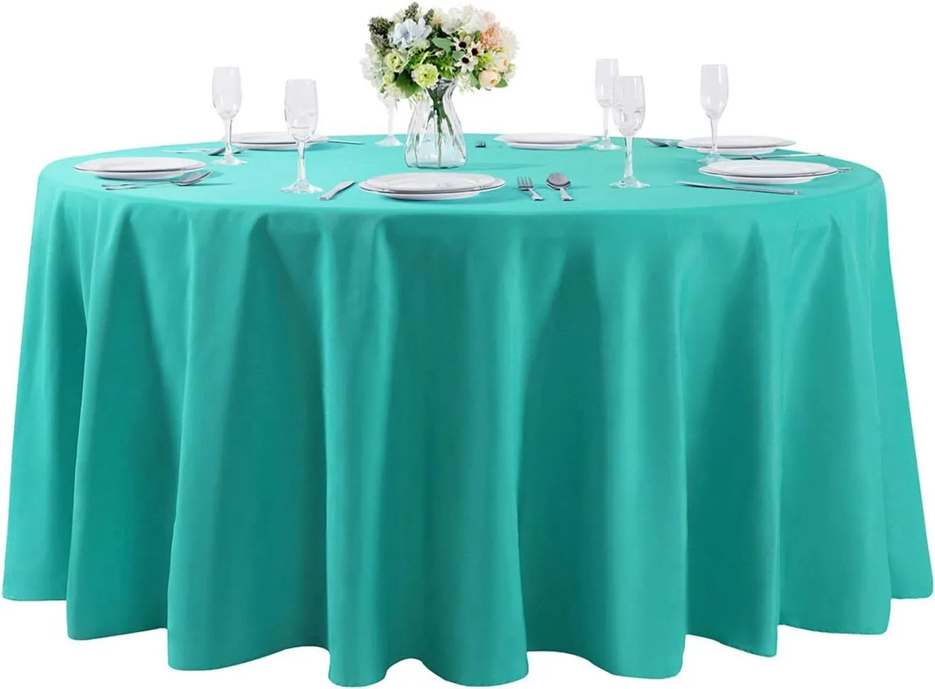 120" Turquoise Round Polyester Tablecloth
