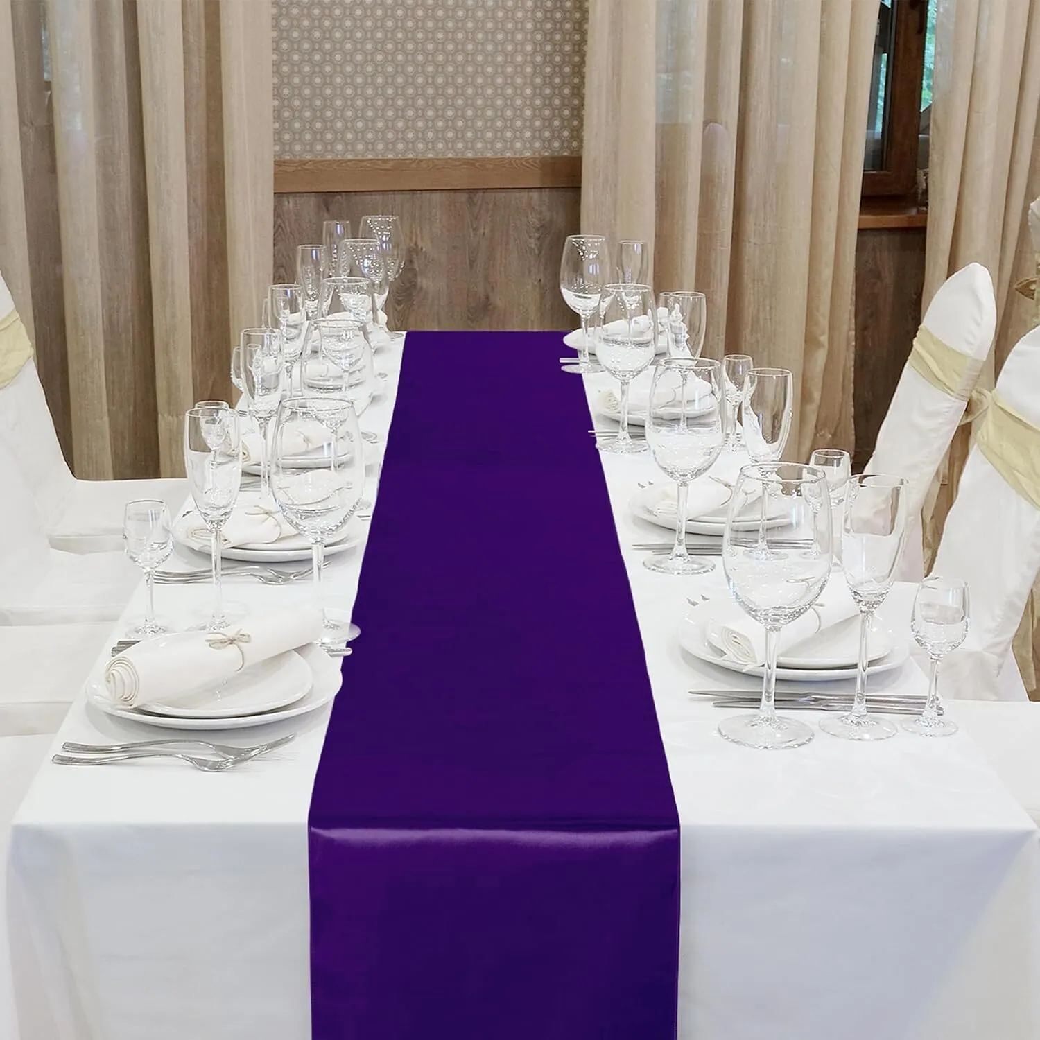 12" x 108" Dark Purple Satin Table Runner