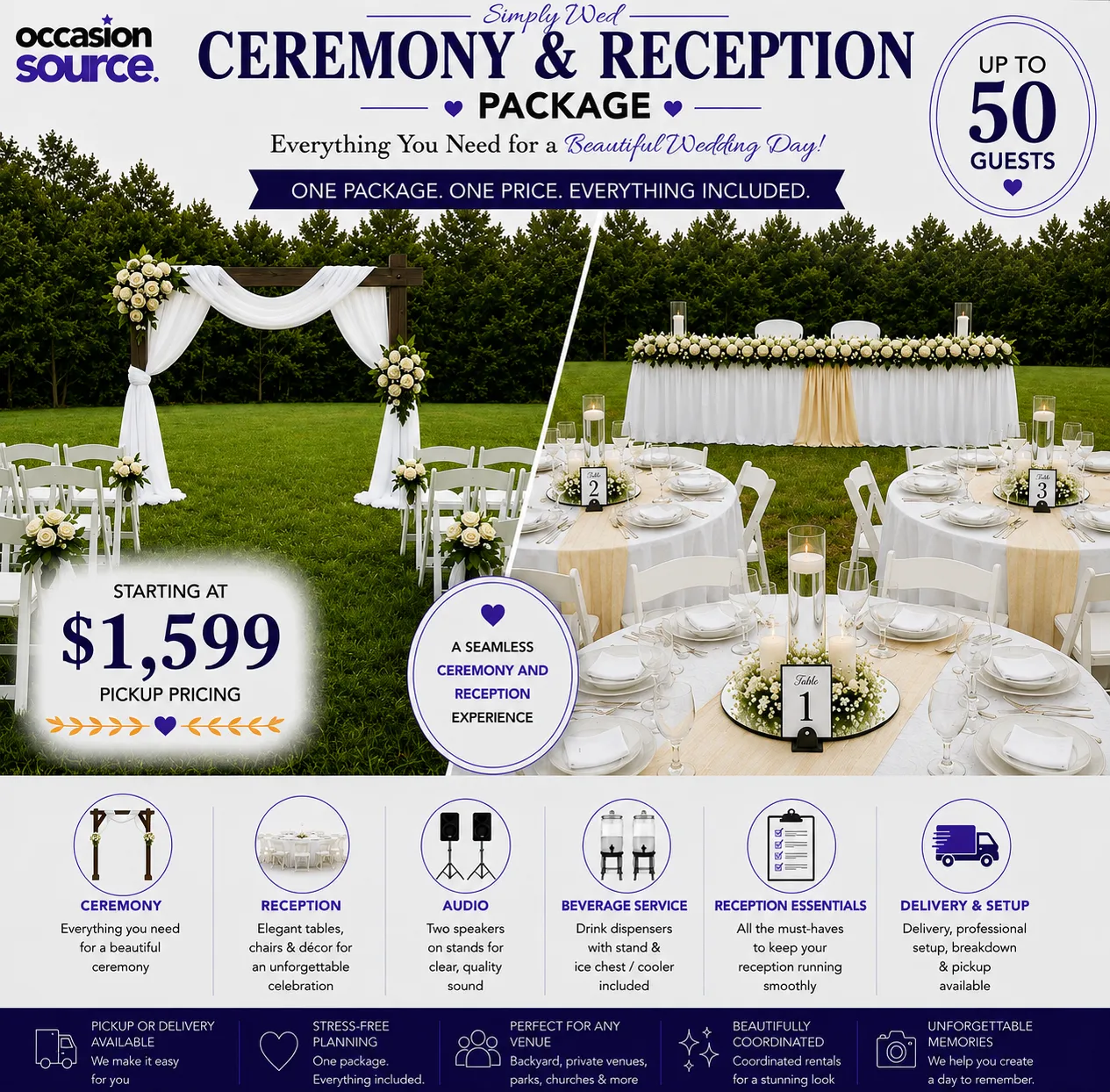 Simply Wed Ceremony & Reception Package - Up to 50 Guests