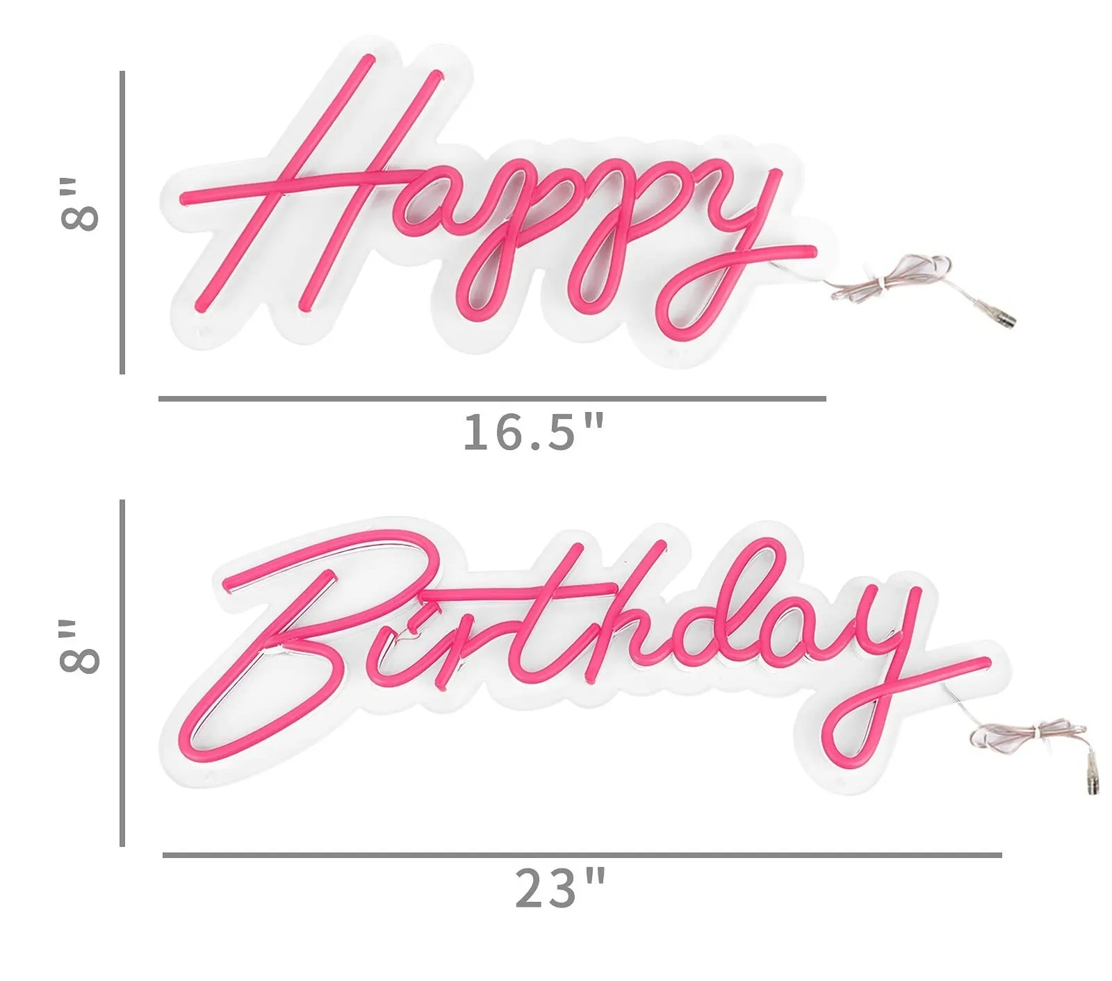 16.5 X 8" & 23 X 8" "Happy Birthday" Pink Neon Sign