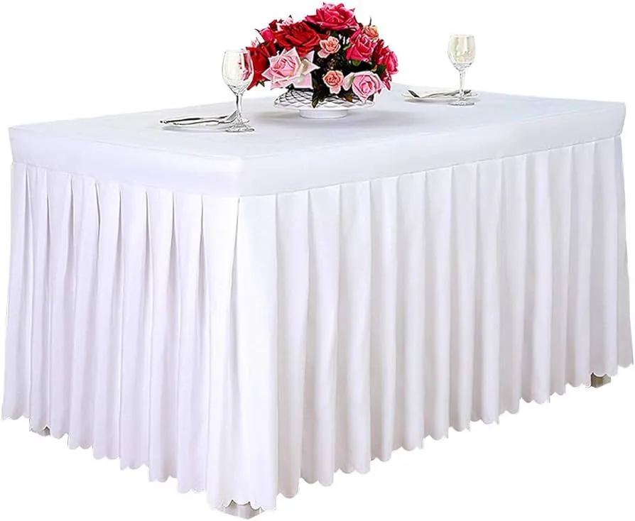 8' White Rectangle Fitted with Skirt Tablecloth
