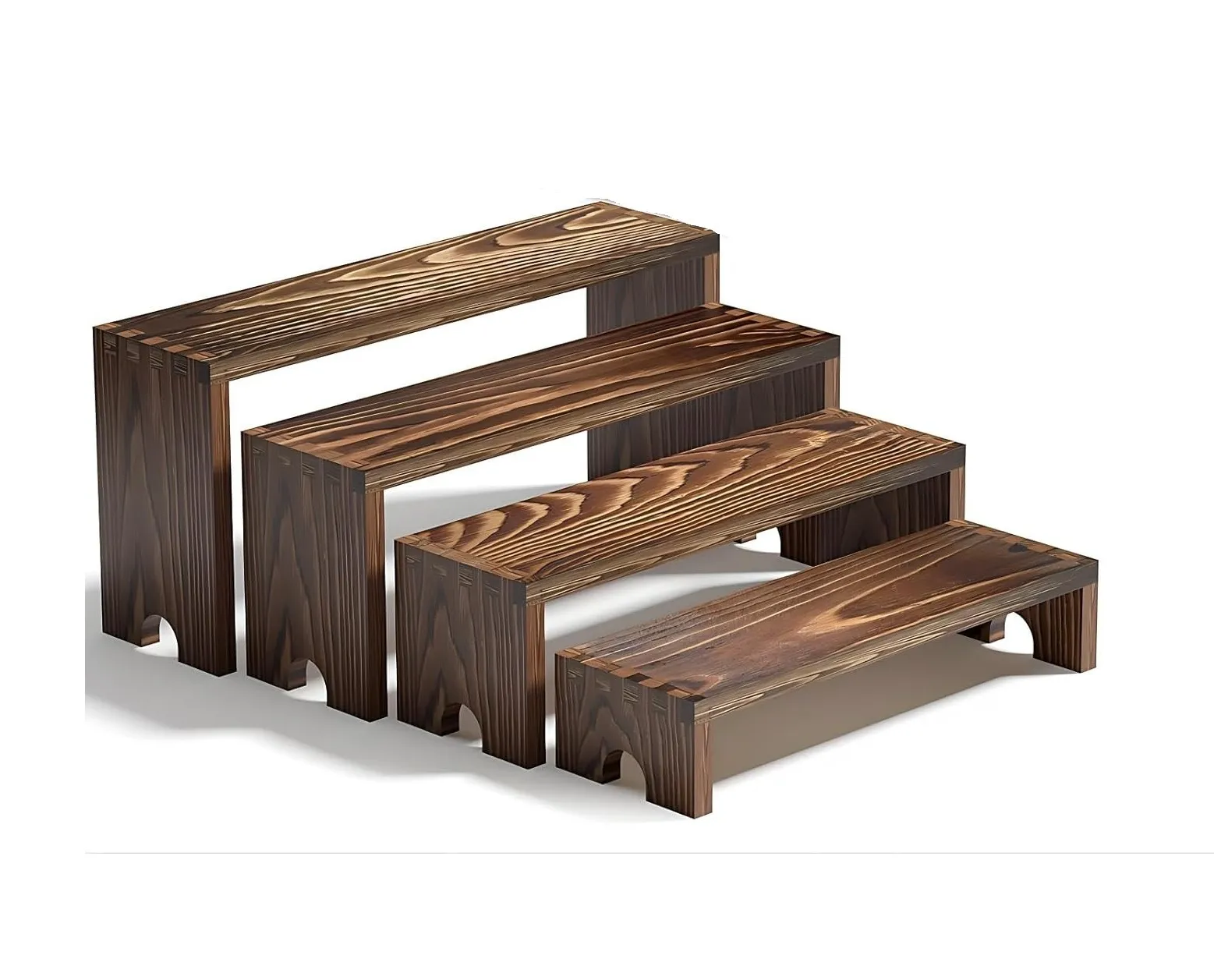 Set of 4 Dark Brown Wooden Tiered Display Risers