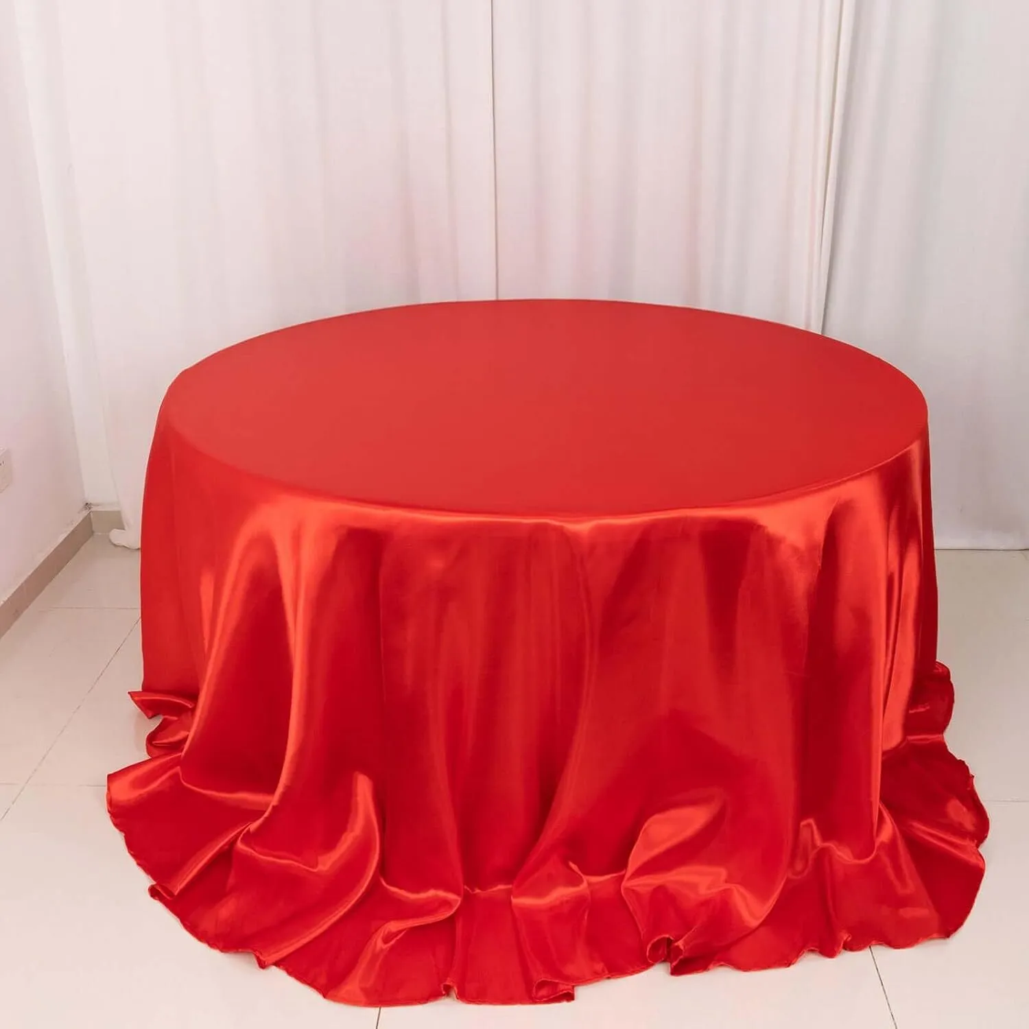 132" Red Round Satin Tablecloth