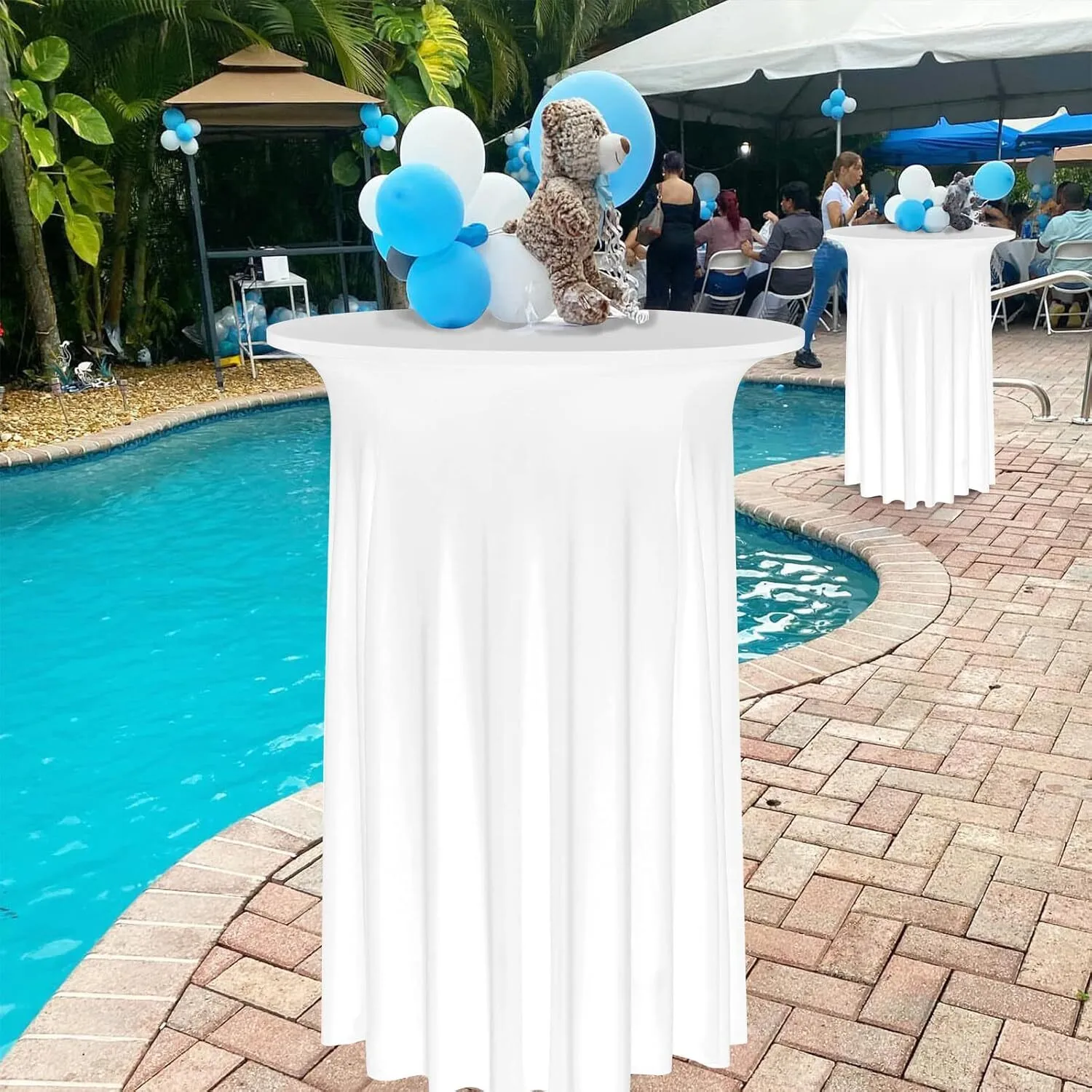 32" White Round Spandex Cocktail Tablecloth with Skirt