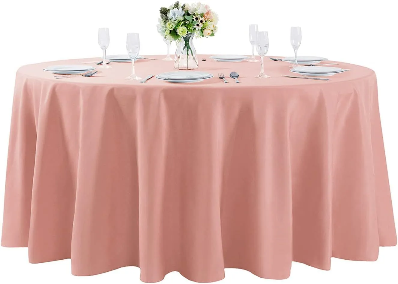 120" Dusty Pink Round Polyester Tablecloth
