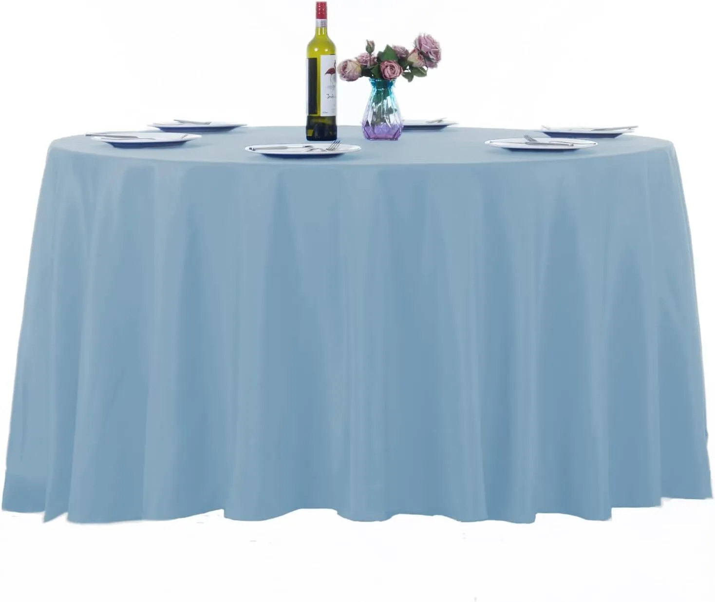 132" Blue Mist Round Polyester Tablecloth
