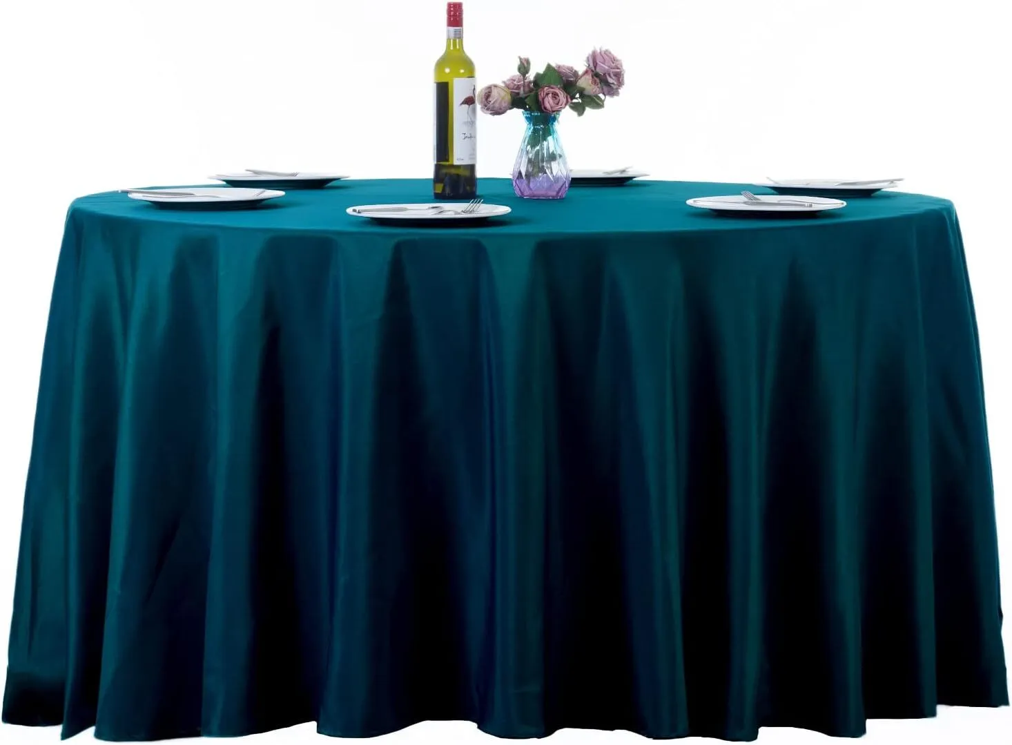 132" Peacock Blue Round Polyester Tablecloth