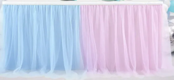9 ft Pink and Blue Tulle Table Skirt