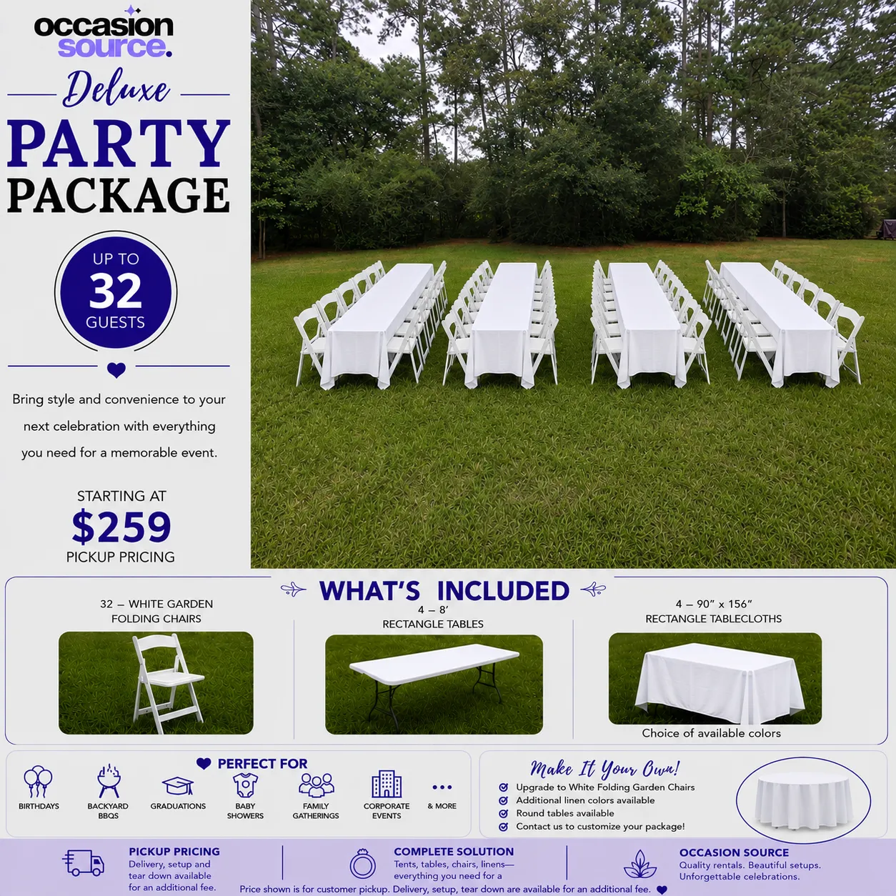 Deluxe Party Package – up to 32 Guests