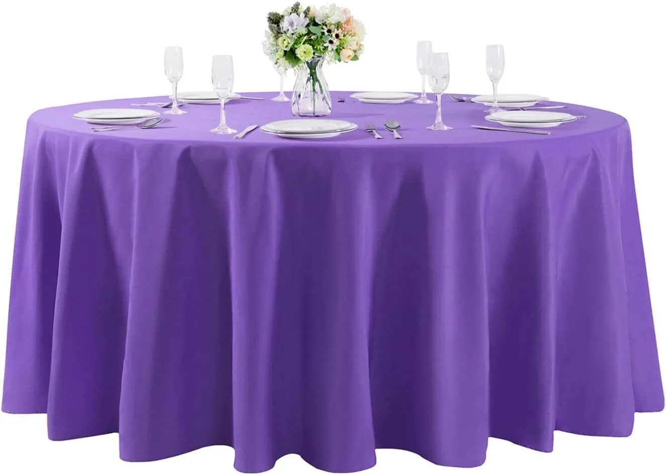 120" Purple Round Polyester Tablecloth