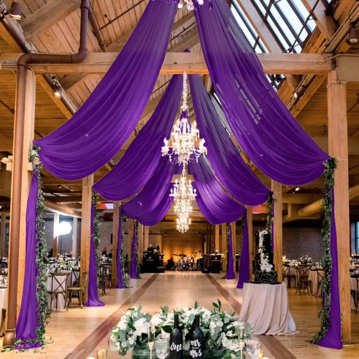 2.5 ft x 26.2 ft Dark Purple Tulle Fabric Ceiling Drape