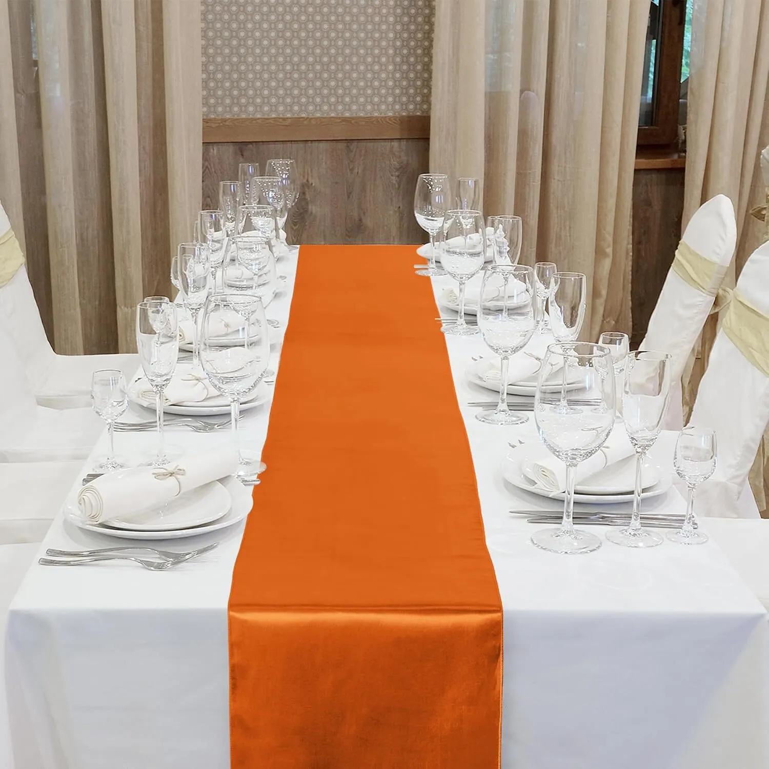 12" x 108" Orange Satin Table Runner