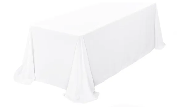 90" x 132" White Rectangle Polyester Tablecloth