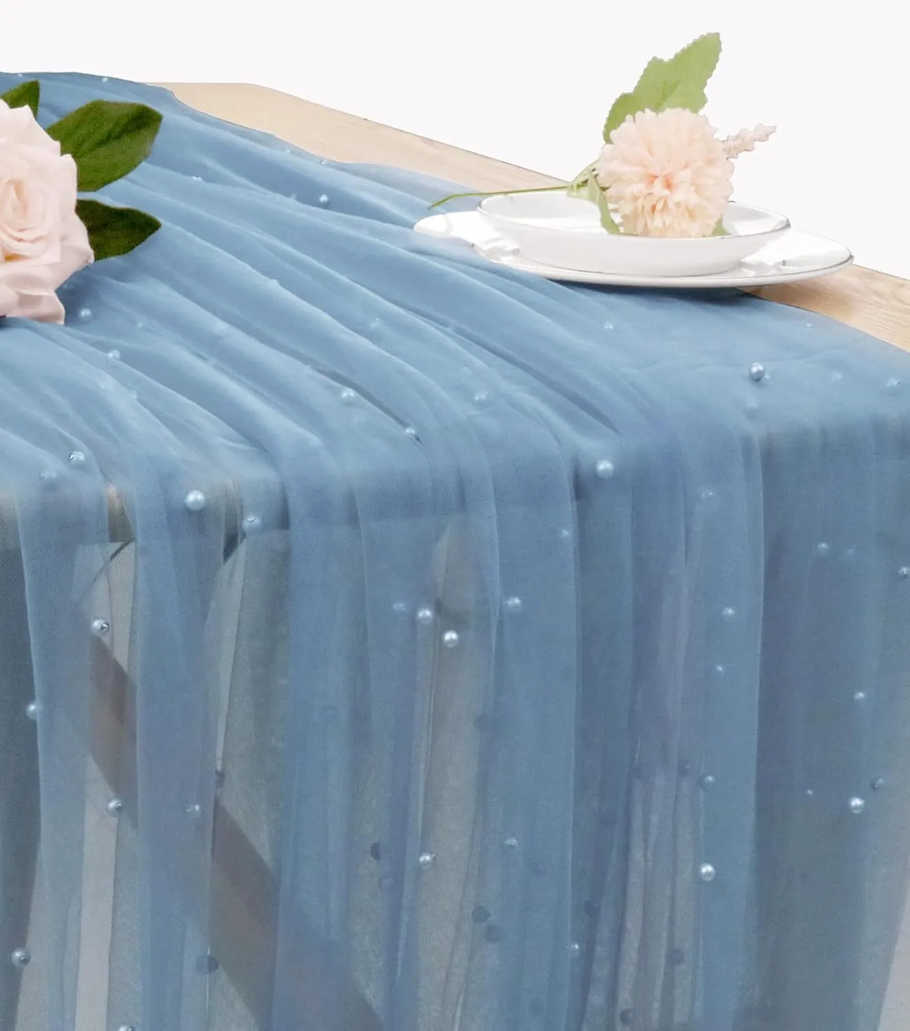 29" x 120" Dusty Blue Pearl Tulle Table Runner