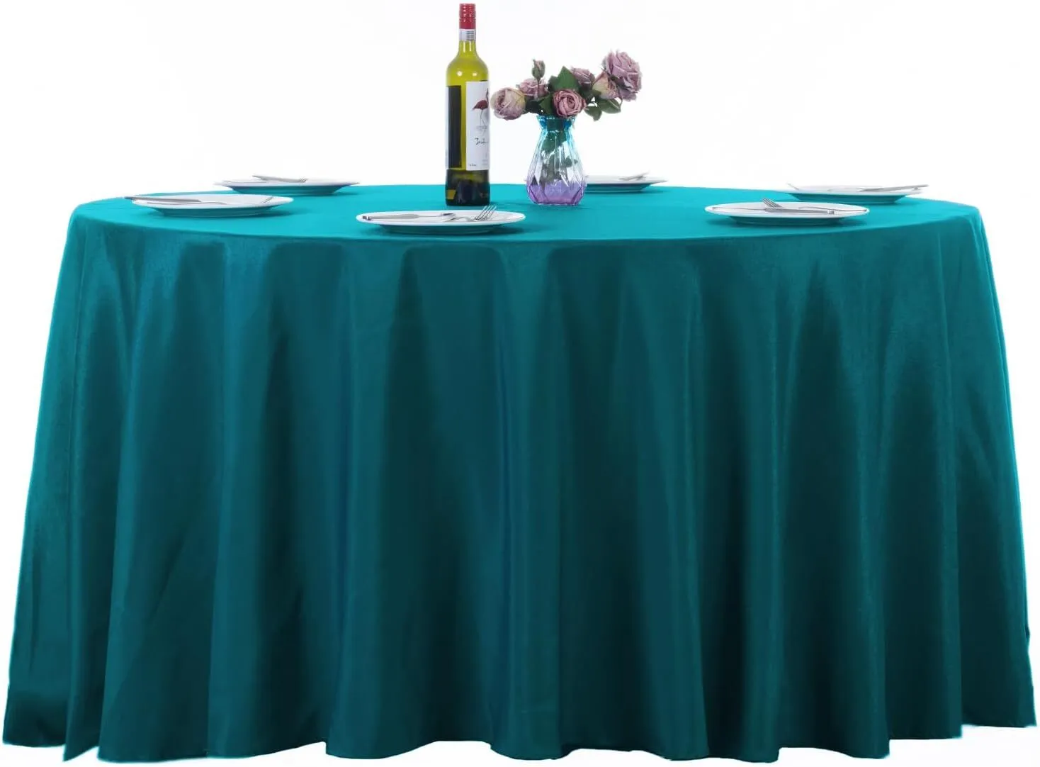132" Caribbean Blue Round Polyester Tablecloth