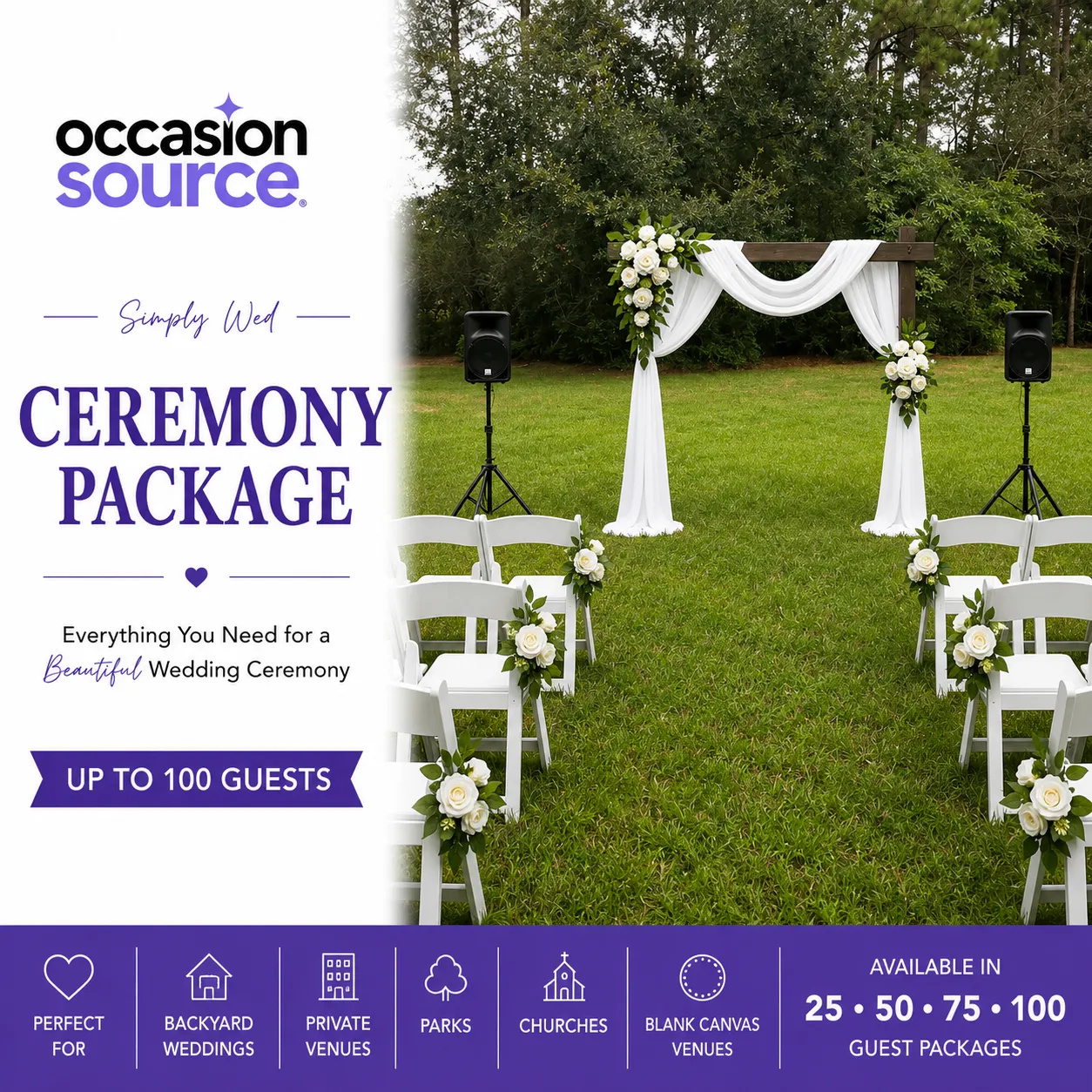 Simply Wed Ceremony Package – Up to 100 Guests