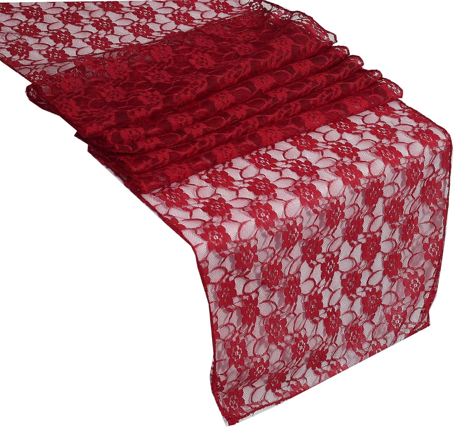 12" x 108" Apple Red Floral Lace Table Runner