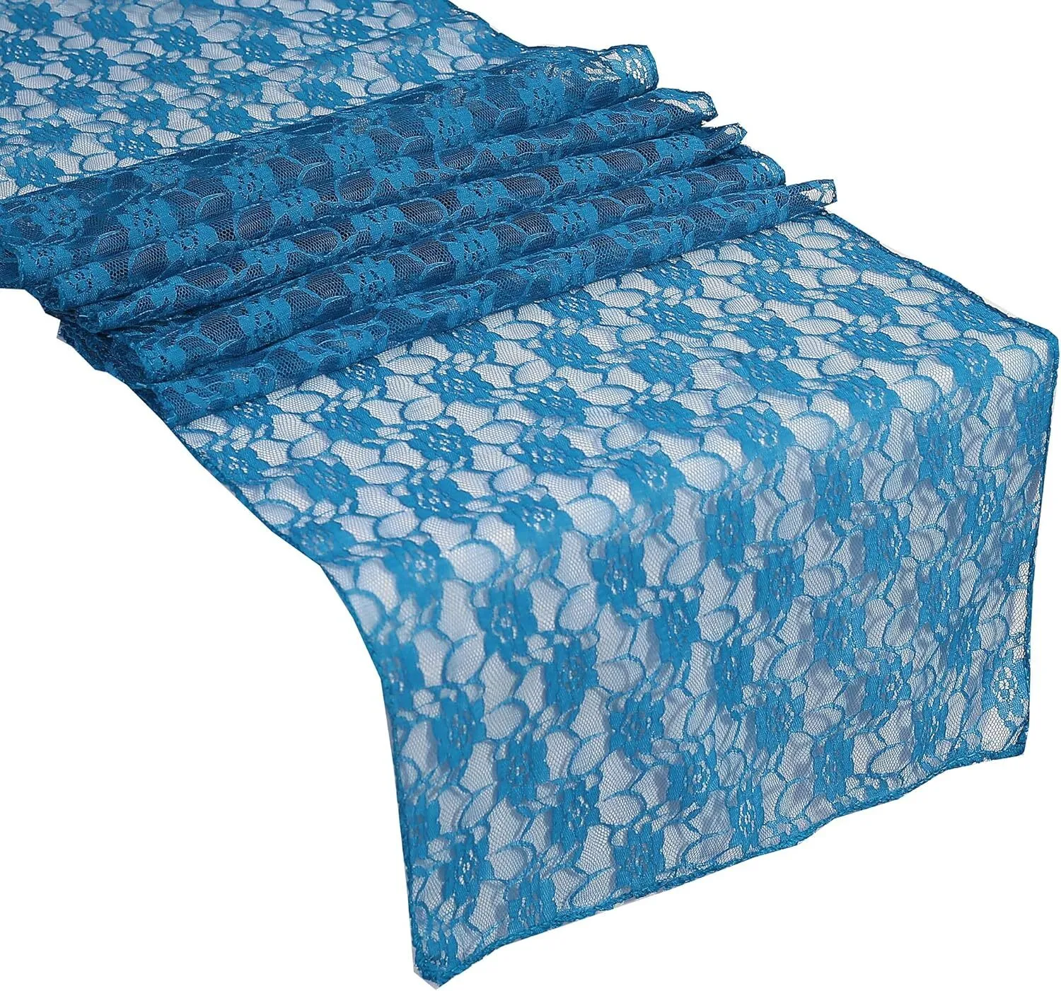12" x 108" Dark Teal Floral Lace Table Runner