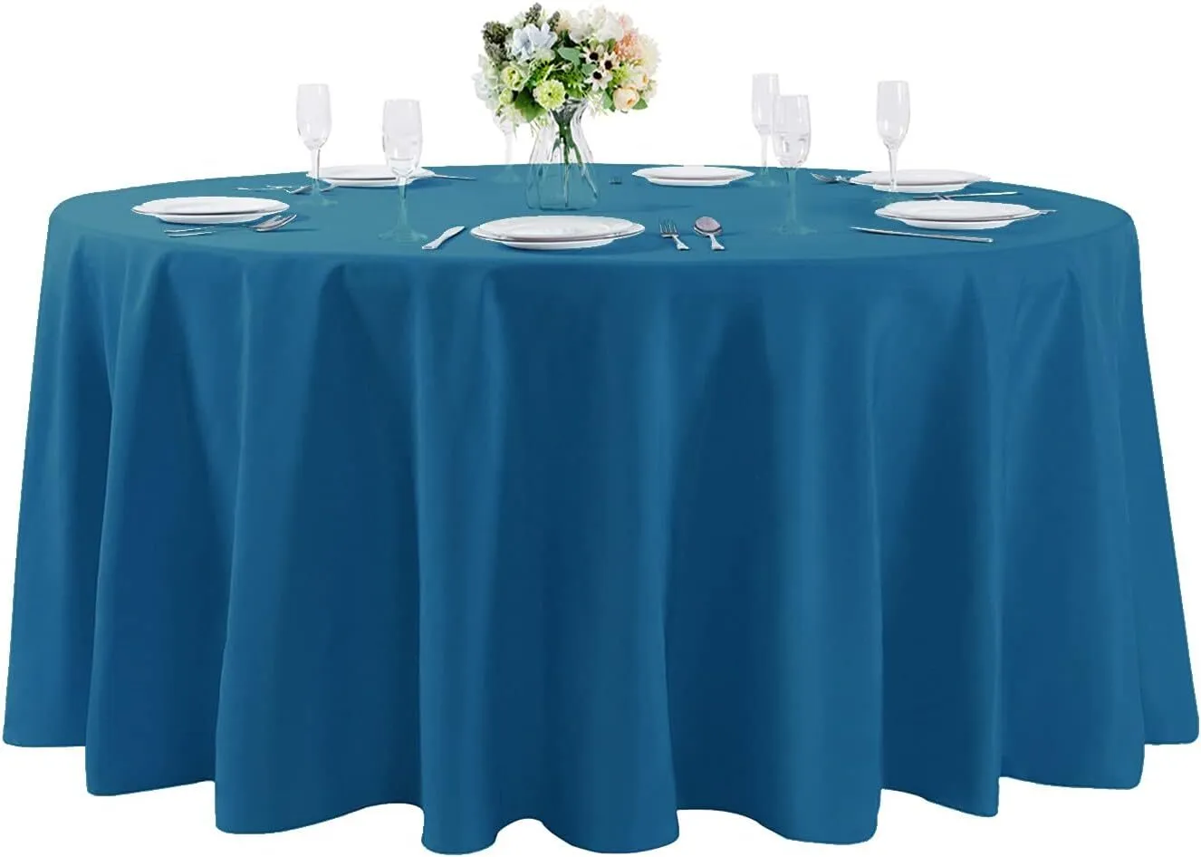 120" Mediterranean Blue Round Polyester Tablecloth