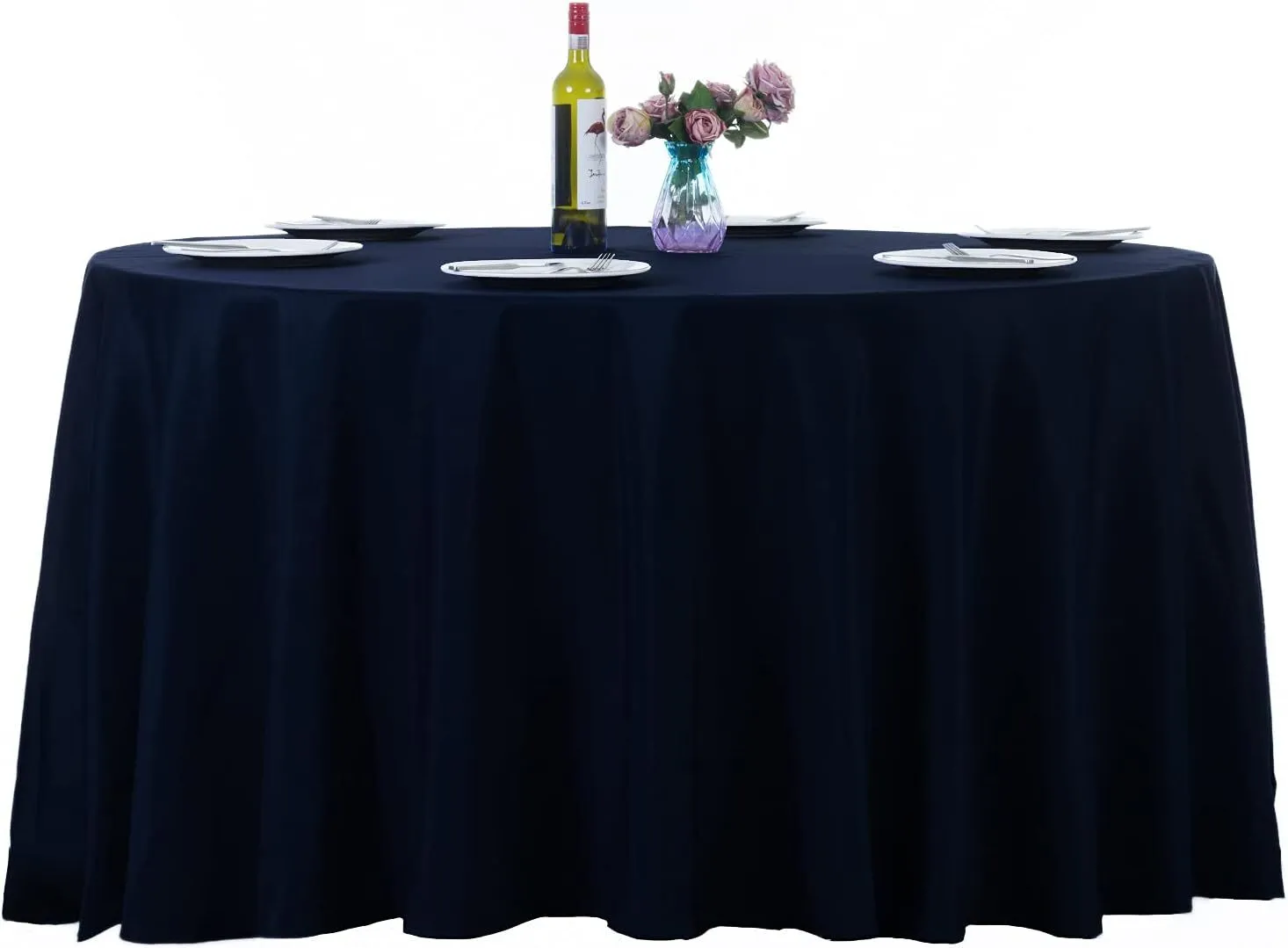 132" Navy Blue Round Polyester Tablecloth