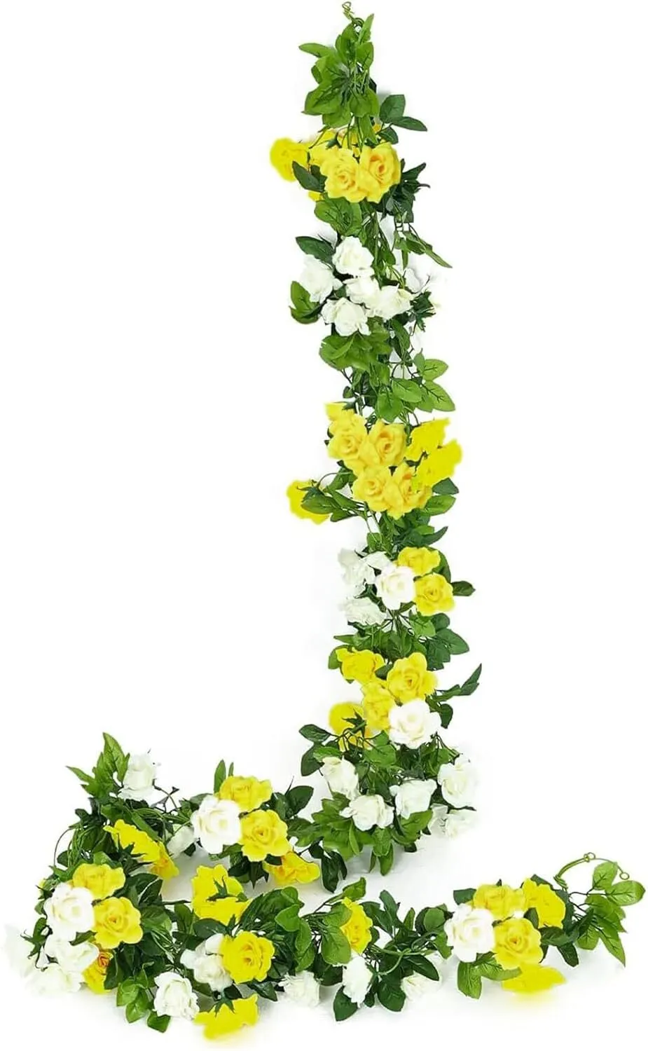 7.9 ft Yellow & White Rose Garland – Artificial Silk Floral Vine
